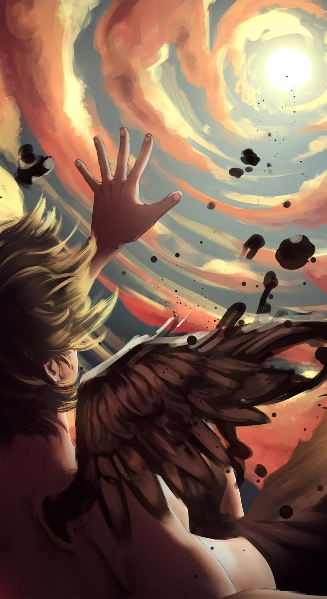Icarus, spiky hair, dark wings, Full HD Phone Wallpaper