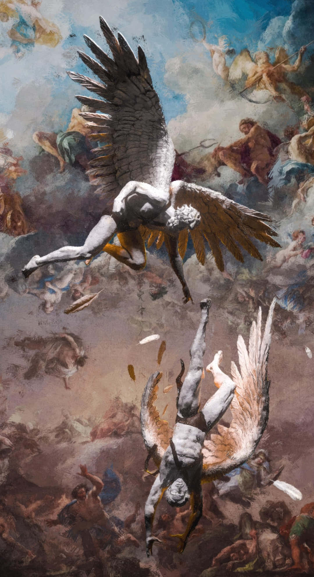 Icarus, winged angels, swirling clouds, Full HD Phone Wallpaper
