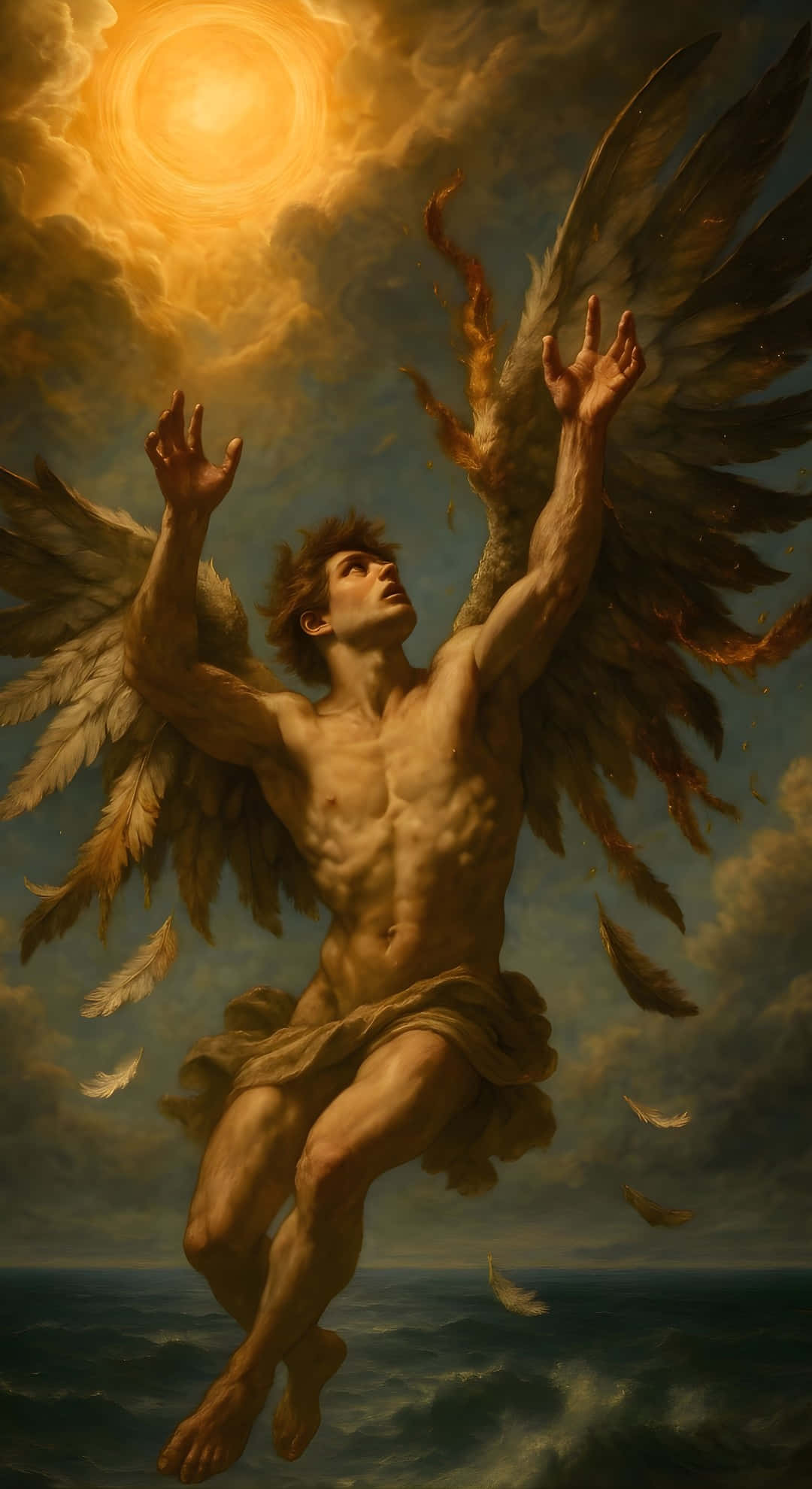 Icarus, winged angel, radiant sun, Full HD Phone Wallpaper