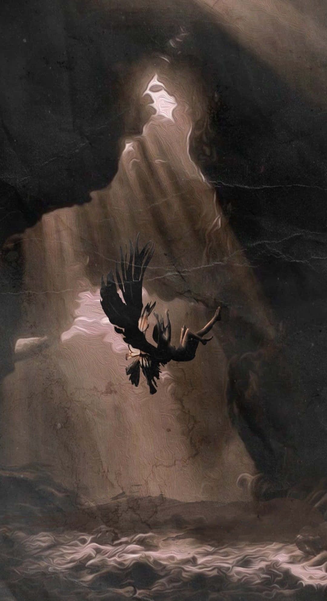 Icarus, dark eagle, cavern, Full HD Phone Wallpaper