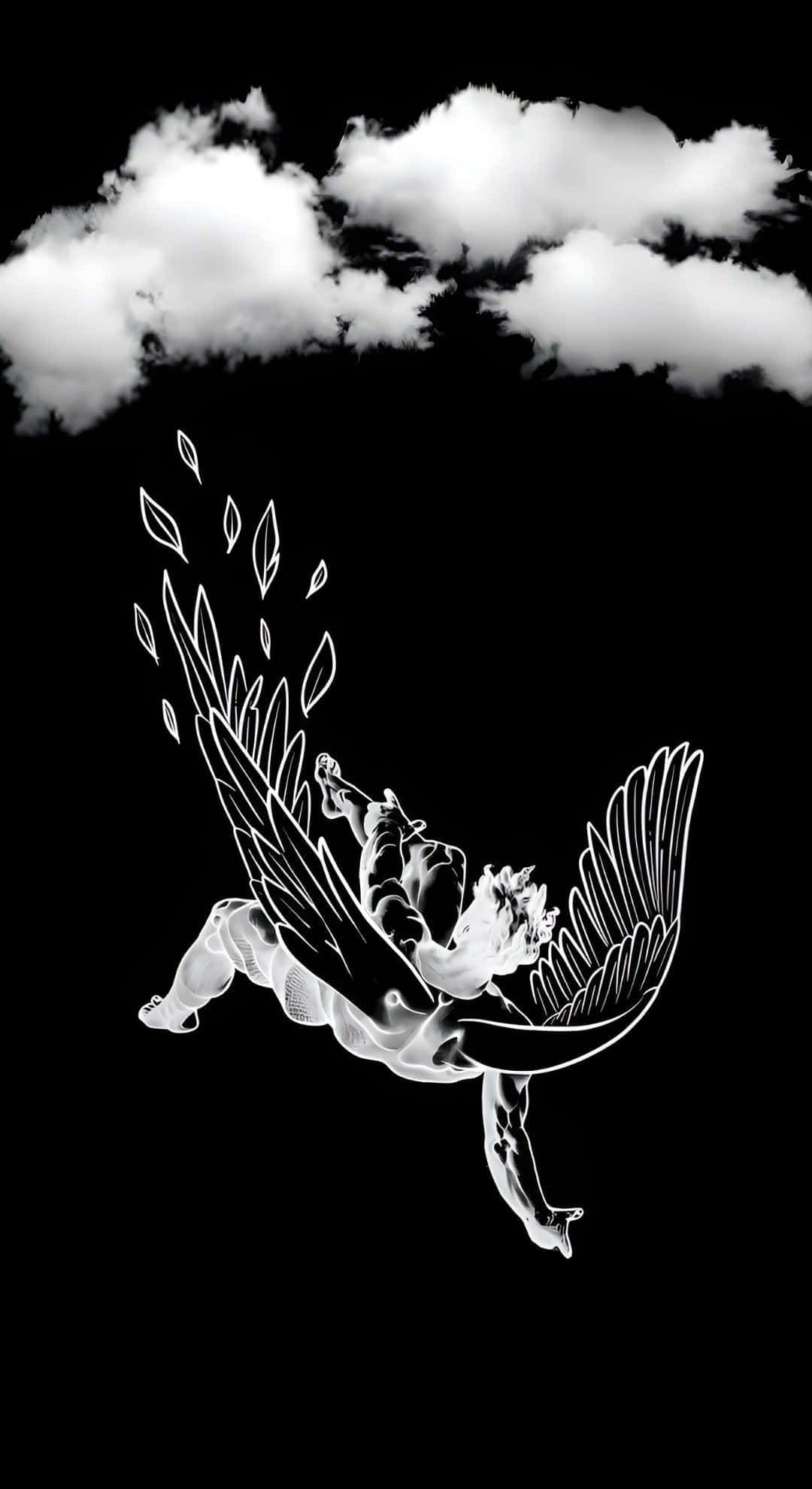 Icarus, glowing white winged figure, black sky, Full HD Phone Wallpaper