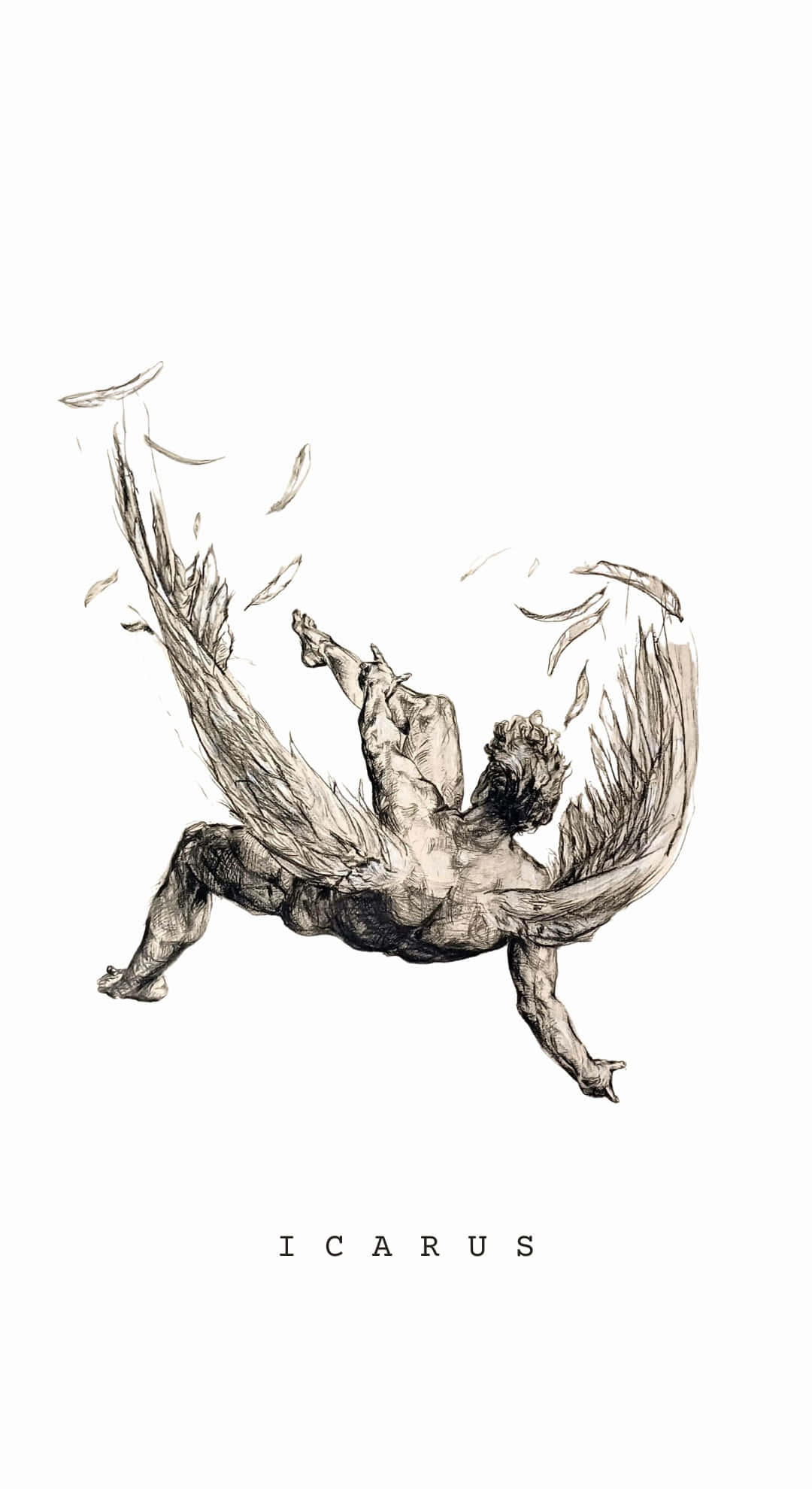 Icarus, falling from sky, monochrome sketch, Full HD Phone Wallpaper