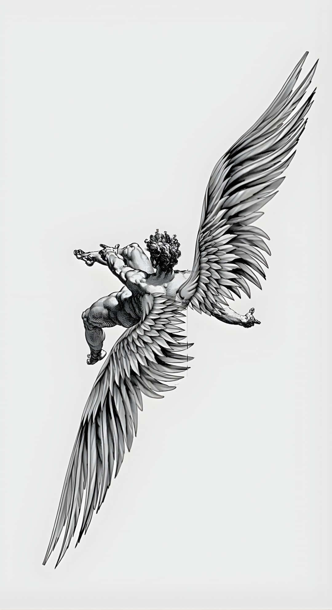 Icarus, wings, grayscale pencil sketch, Full HD Phone Wallpaper