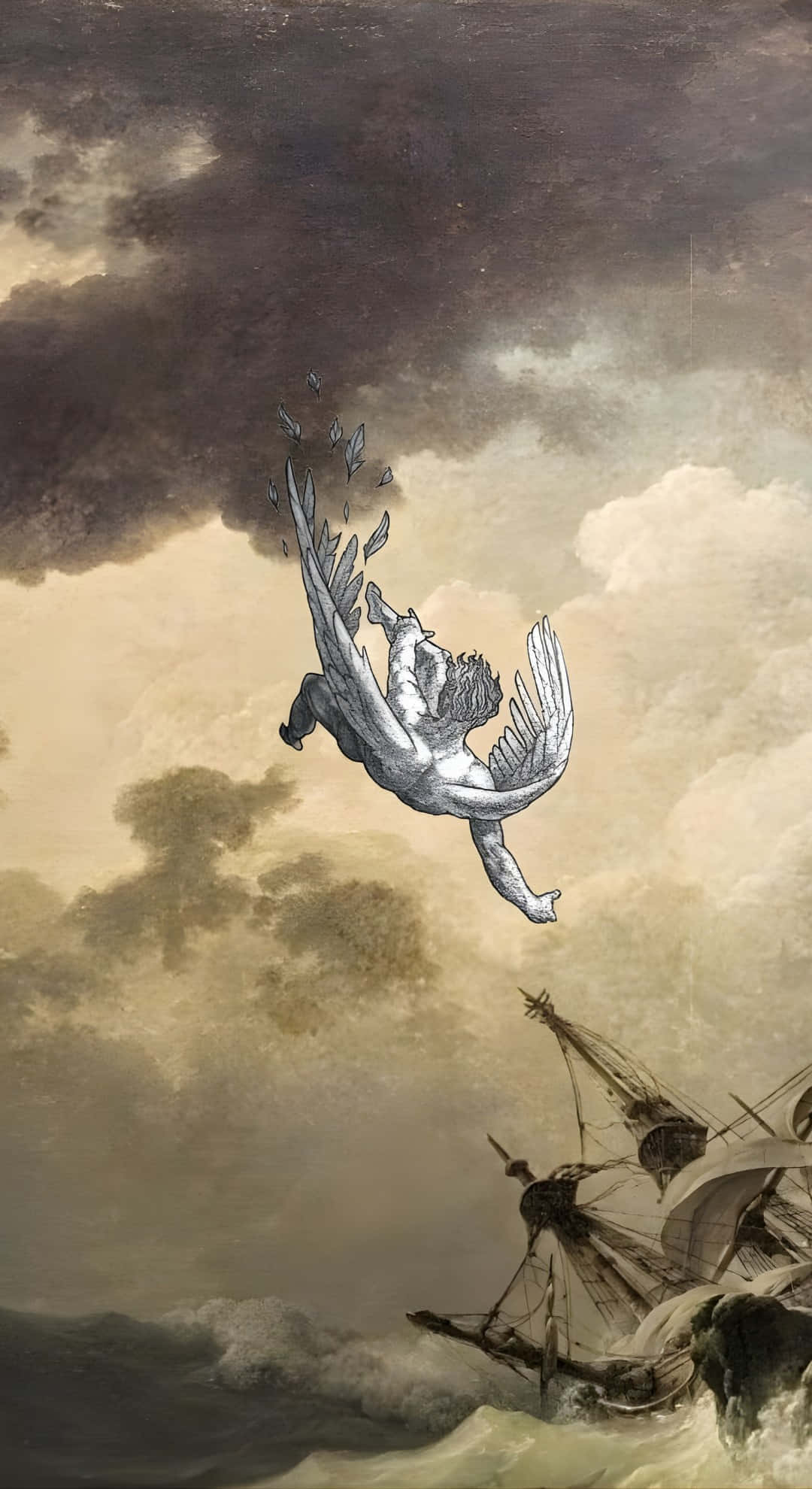 Icarus, winged figure, stormy clouds, Full HD Phone Wallpaper