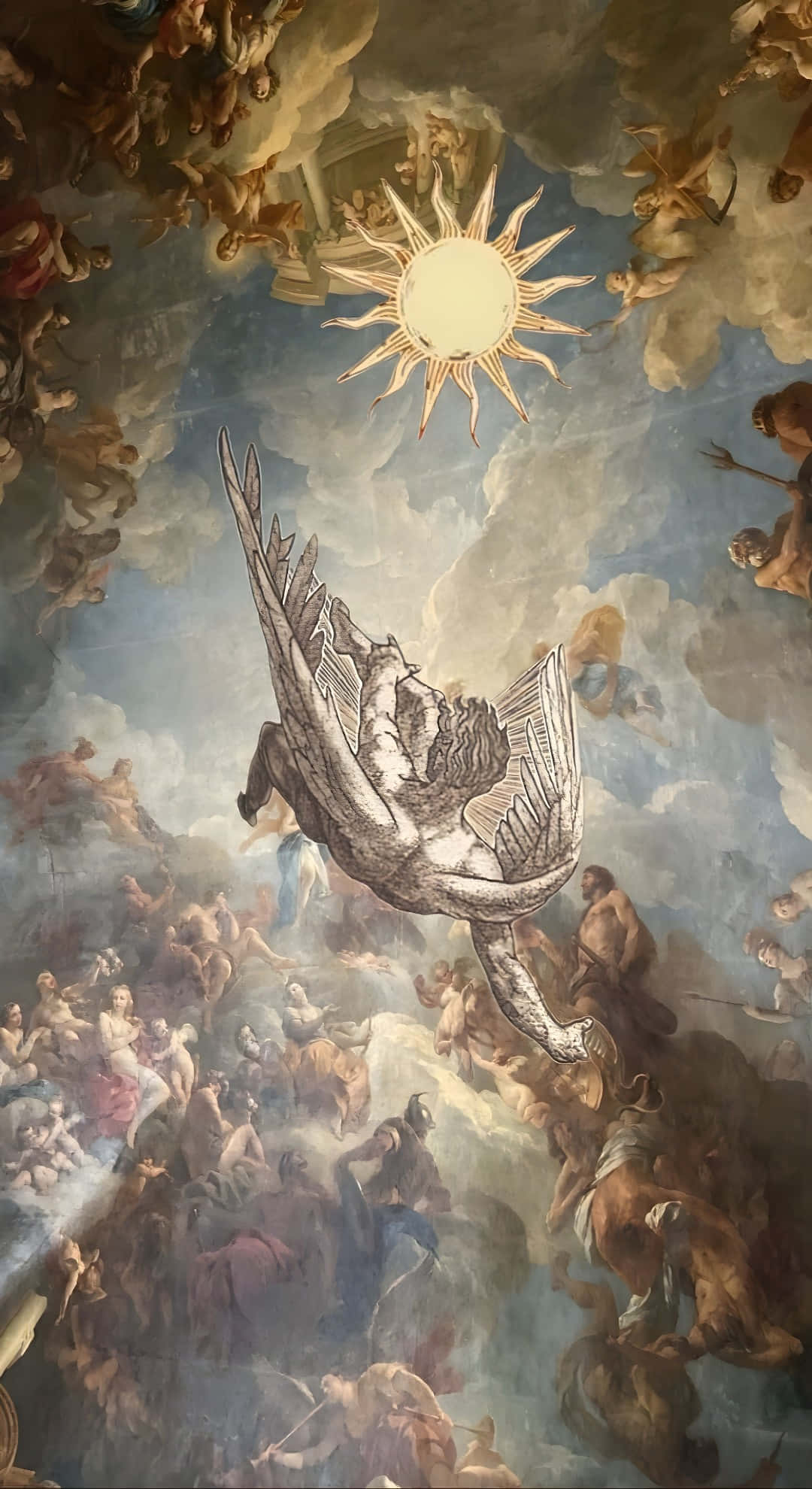 Icarus, baroque ceiling fresco, winged figure, Full HD Phone Wallpaper