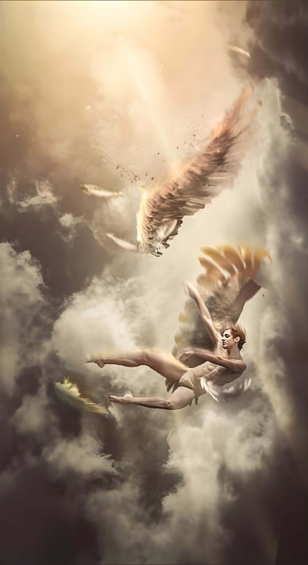 Icarus, stormy clouds, golden light, Full HD Phone Wallpaper