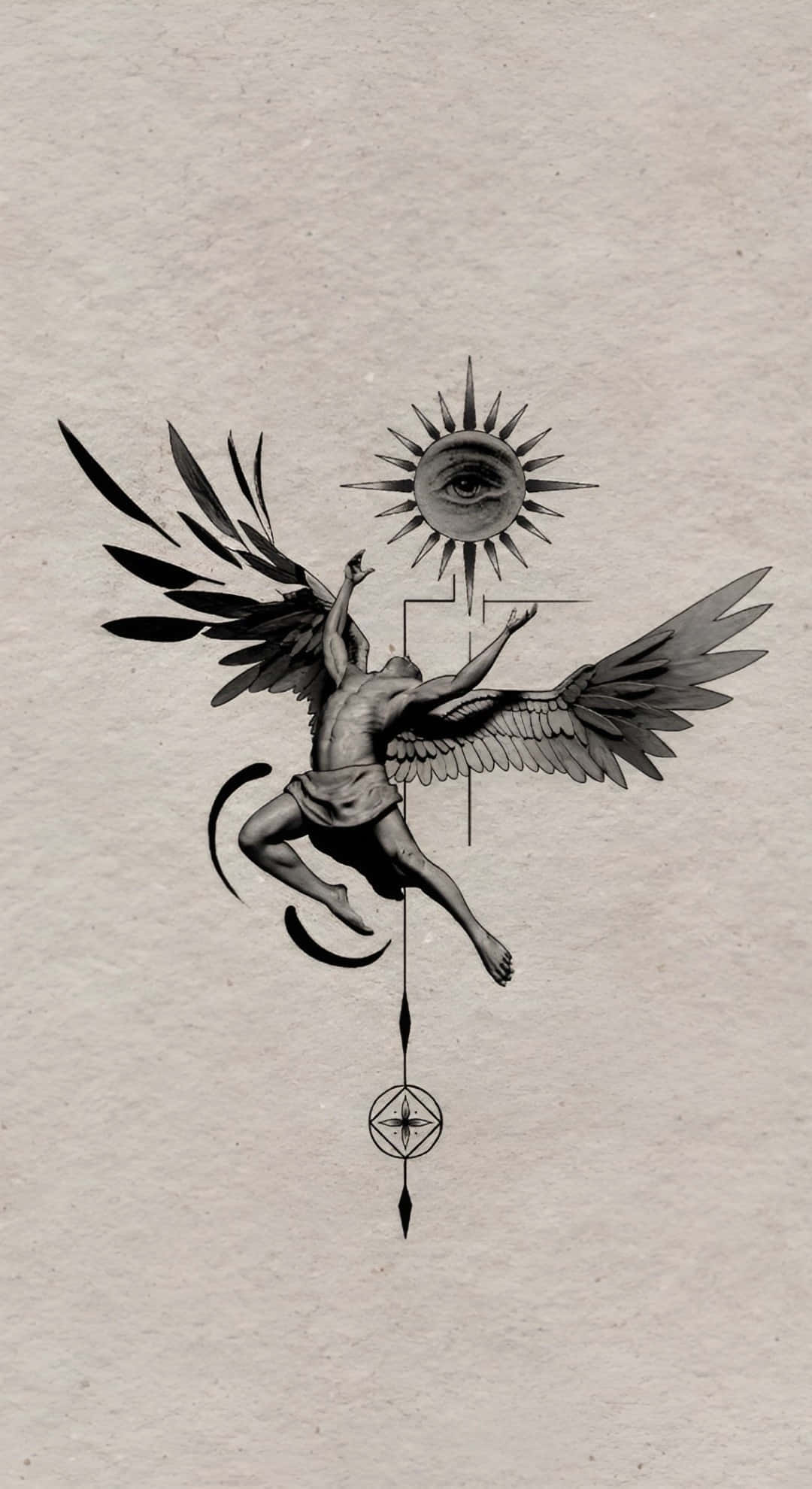 Icarus, winged human figure, all-seeing eye sun, Full HD Phone Wallpaper