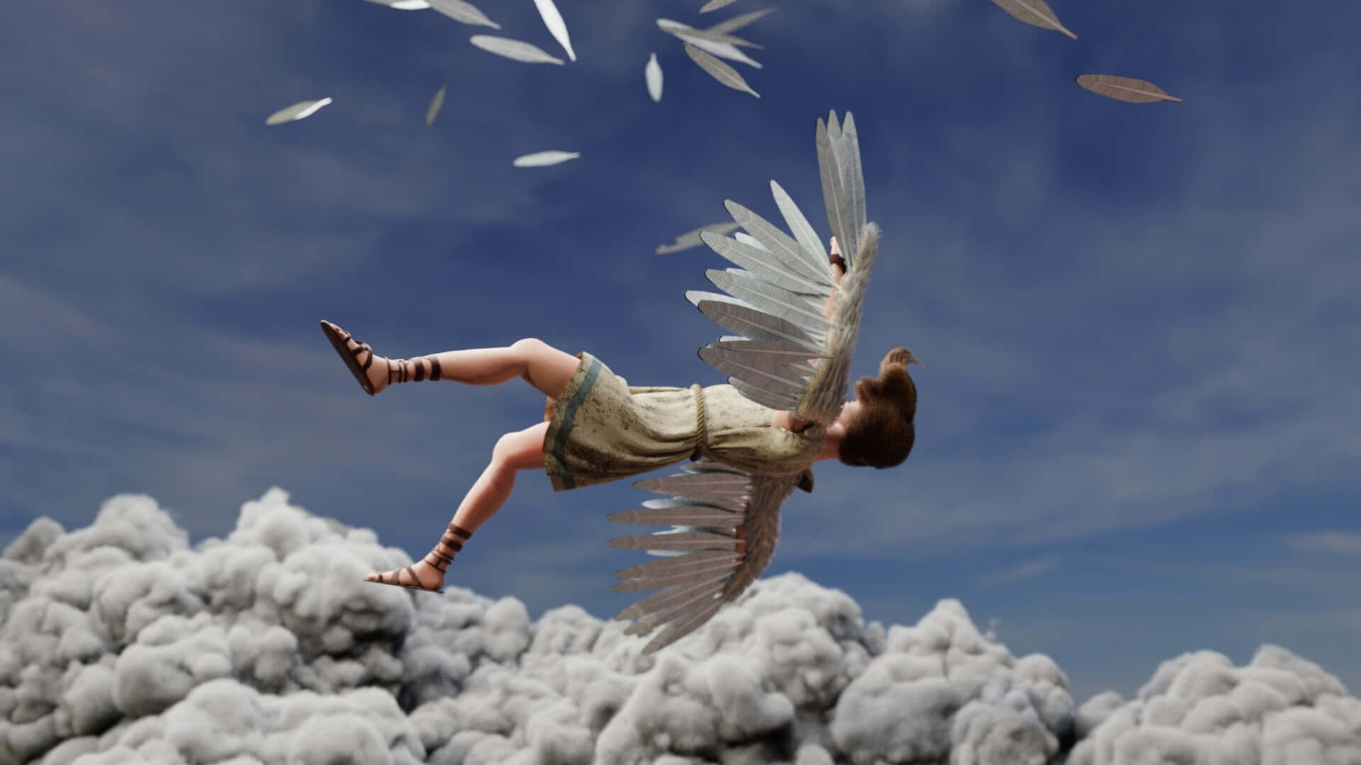 Icarus, winged figure, ancient attire, Full HD Desktop Wallpaper