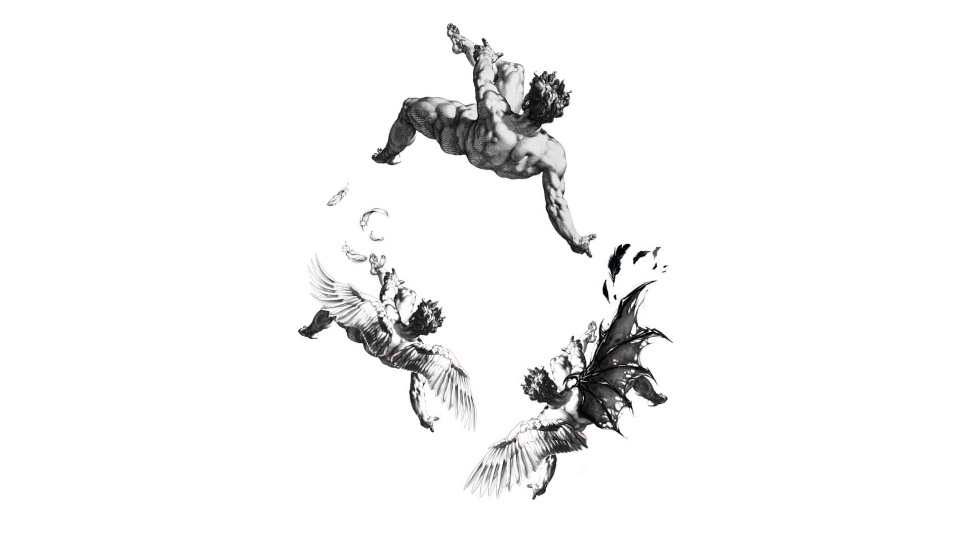 Icarus, winged figures, circular composition, Full HD Desktop Wallpaper