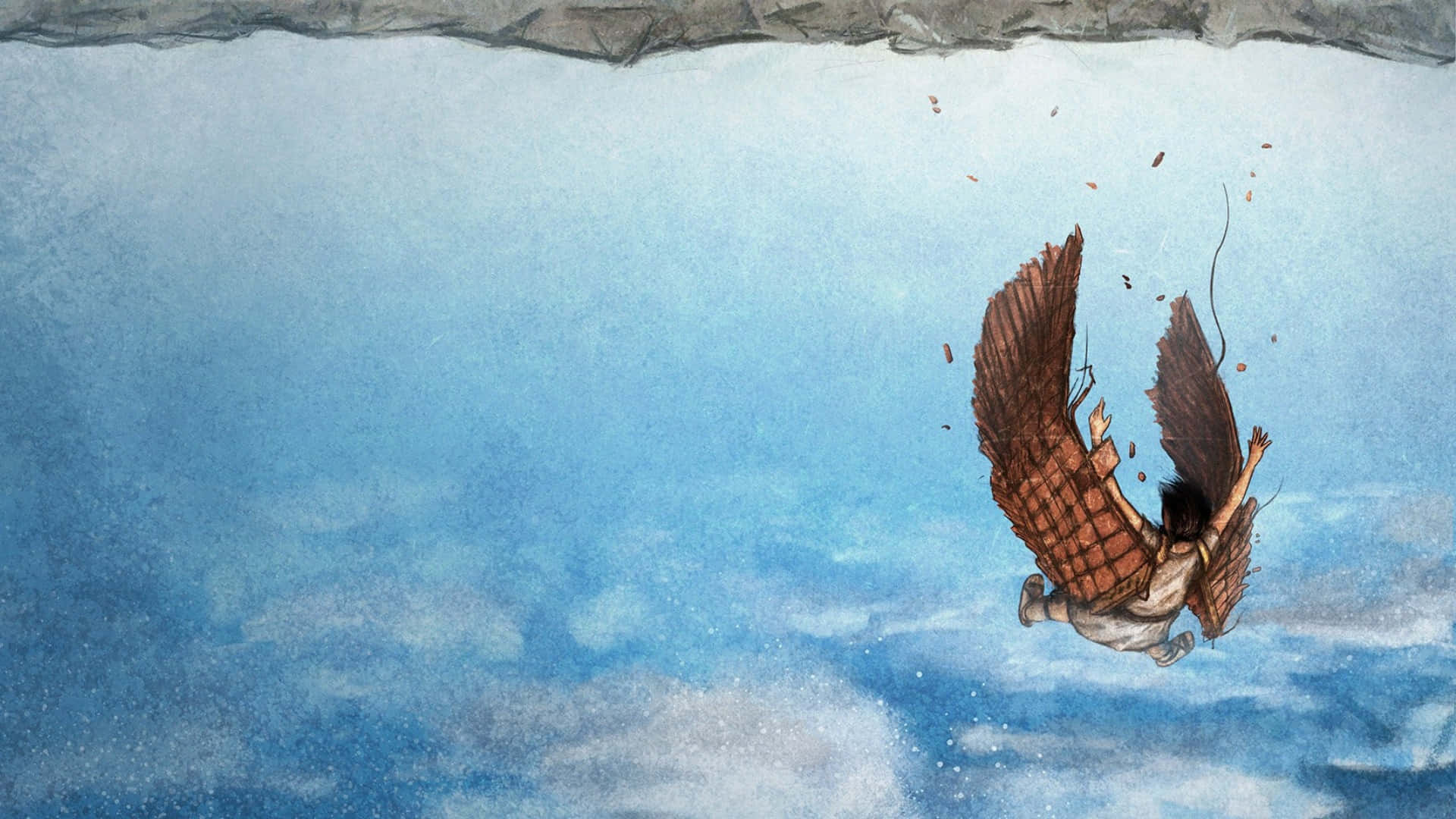 Icarus, winged figure, brown feathered wings, Full HD Desktop Wallpaper