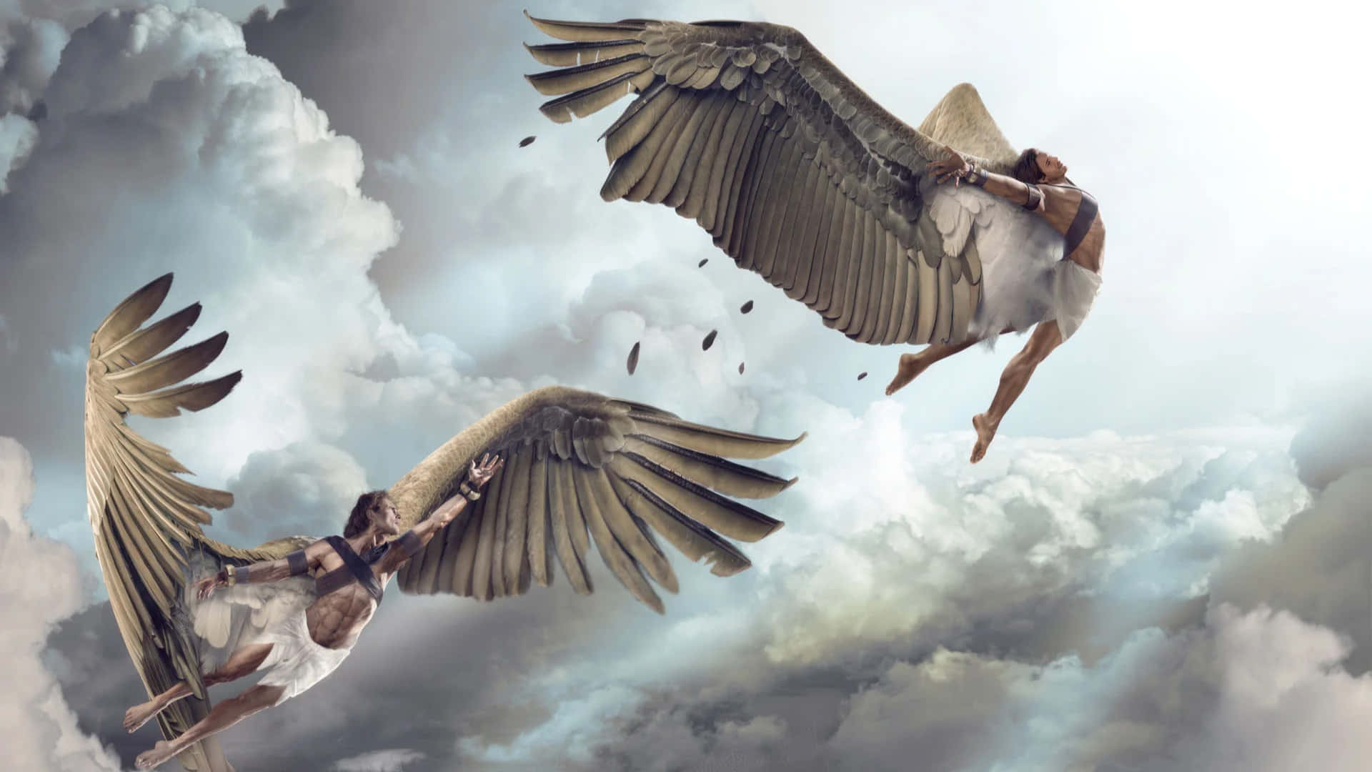 Icarus, wings, cloudy sky, Full HD Desktop Wallpaper