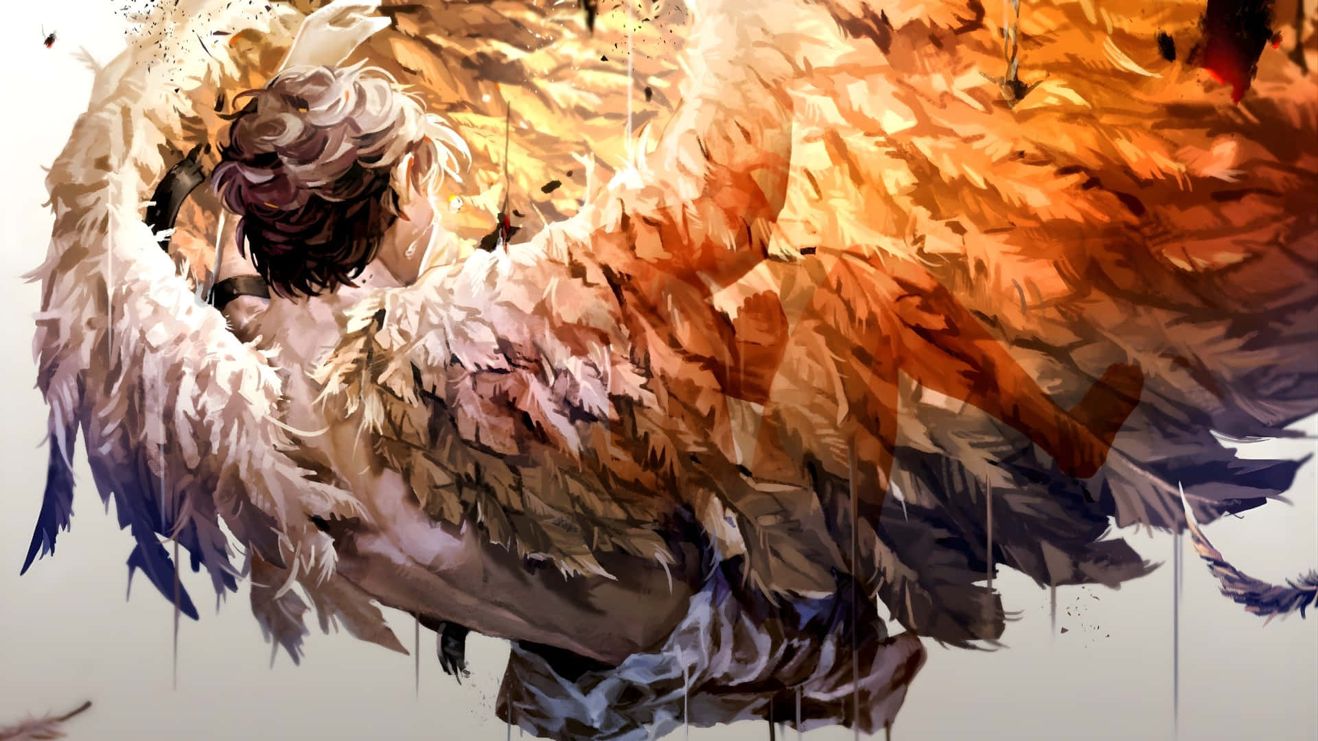 Icarus, feathered wings, fiery orange, Full HD Desktop Wallpaper