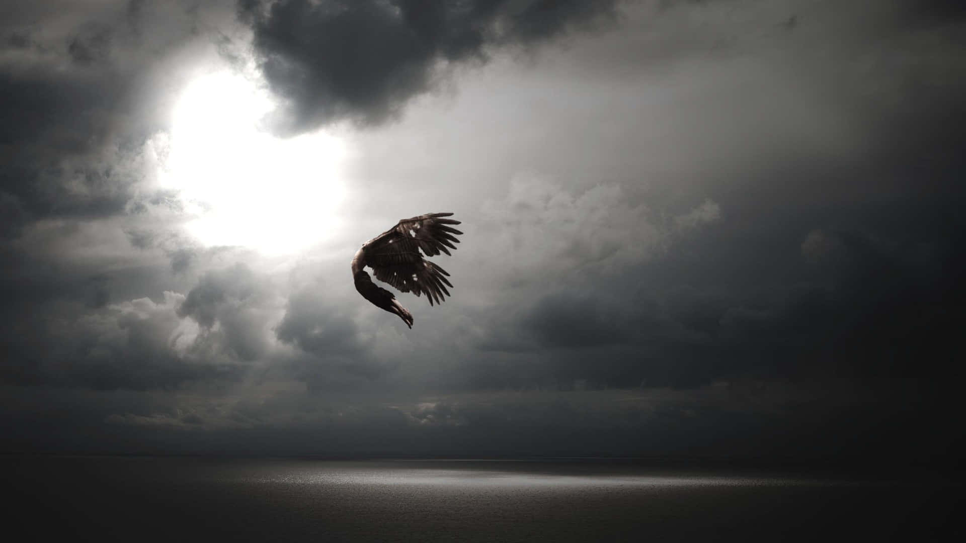 Icarus, stormy sky, sun breaking through clouds, Full HD Desktop Wallpaper