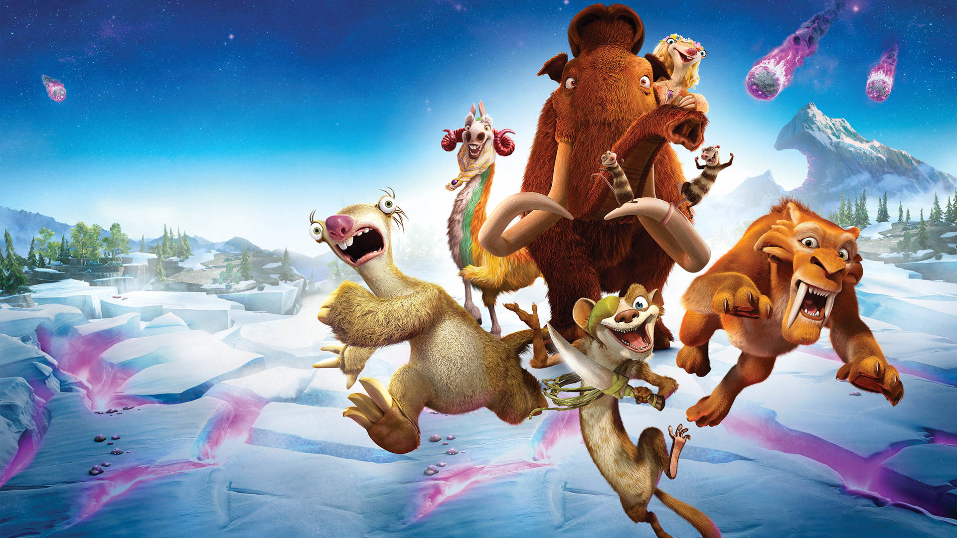 Ice Age Collision Course, animated ice age animals, snowy landscape, Full HD Desktop Wallpaper