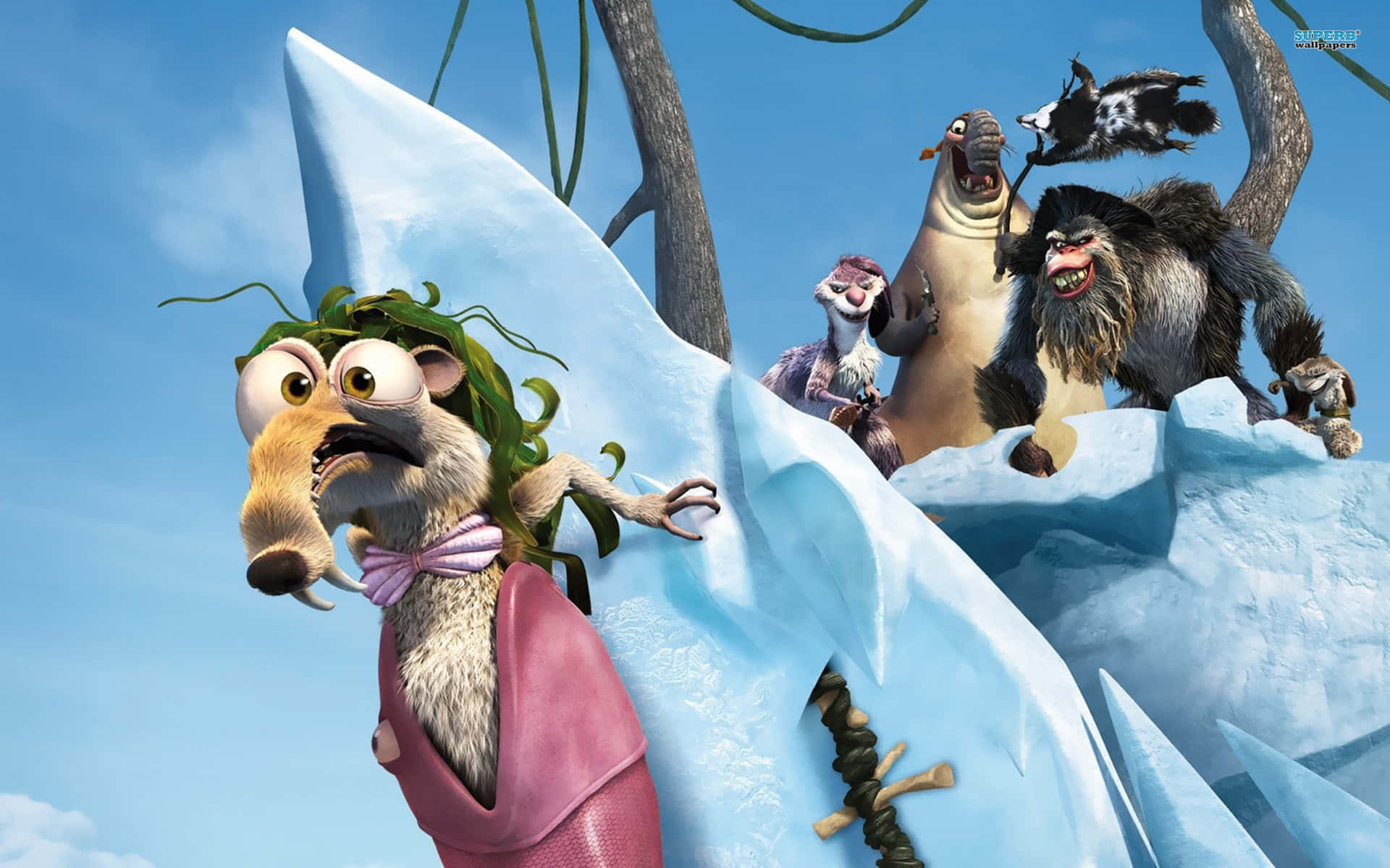 Ice Age Continental Drift, panicked sloth, pink jacket, Full HD Desktop Wallpaper