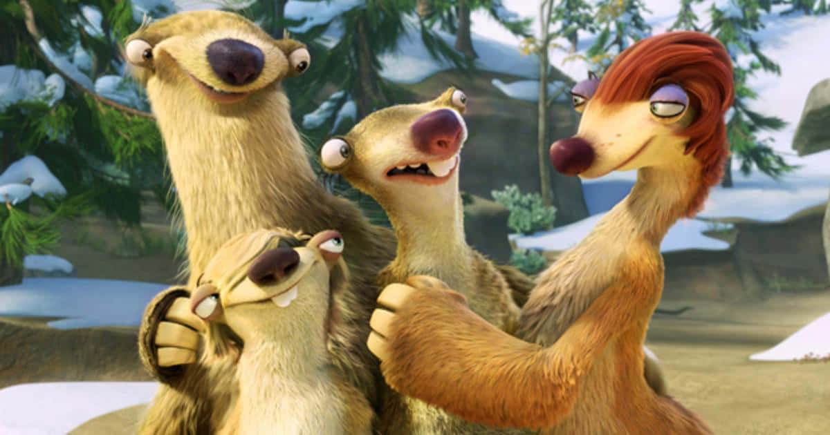 sloth family, Ice Age Continental Drift, snowy forest, SD Desktop Wallpaper