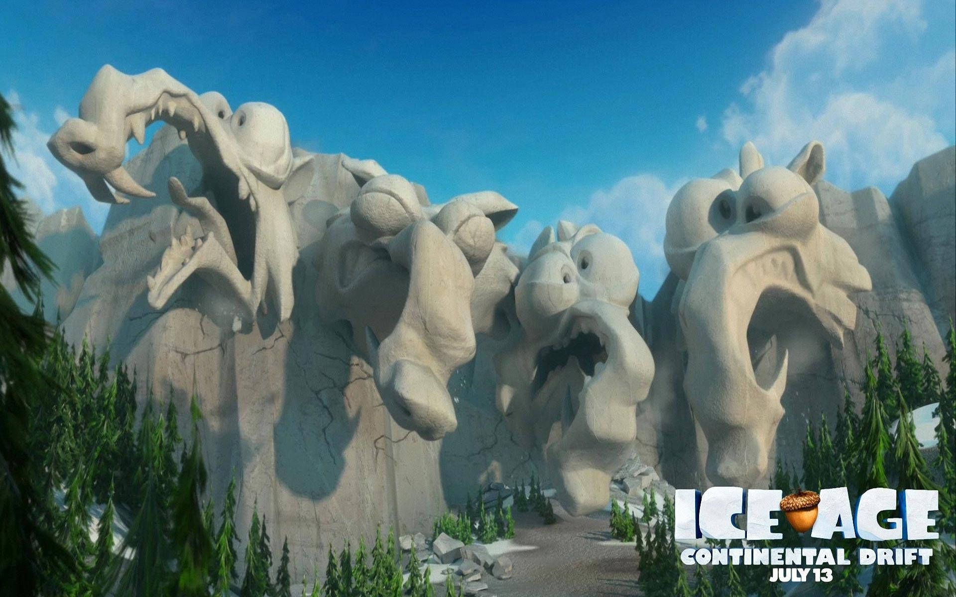 Ice Age Continental Drift, big rock statue, woolly mammoths, Full HD Desktop Wallpaper