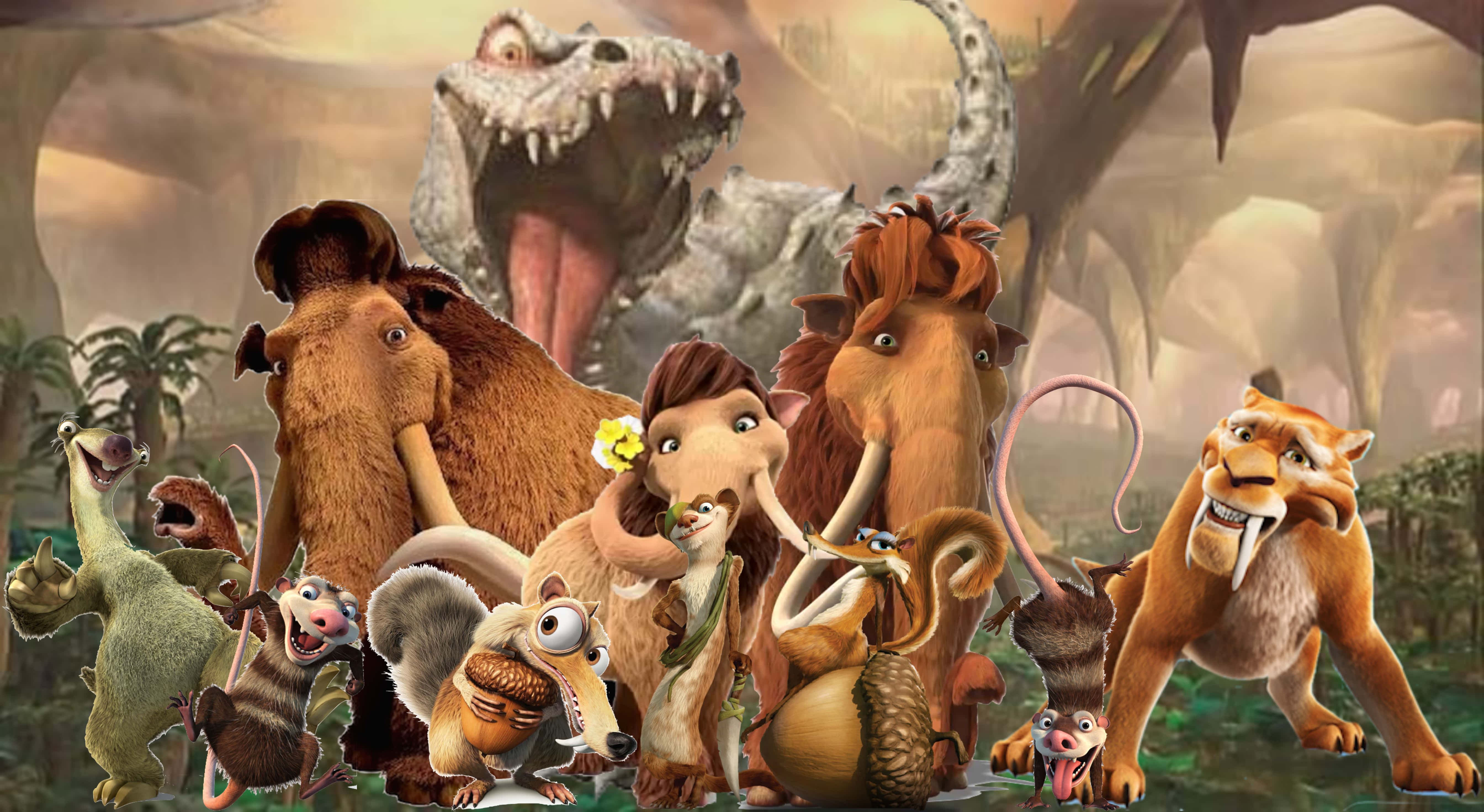 Ice Age Dawn Of The Dinosaurs, mammoths, sloths, 5K Desktop Wallpaper