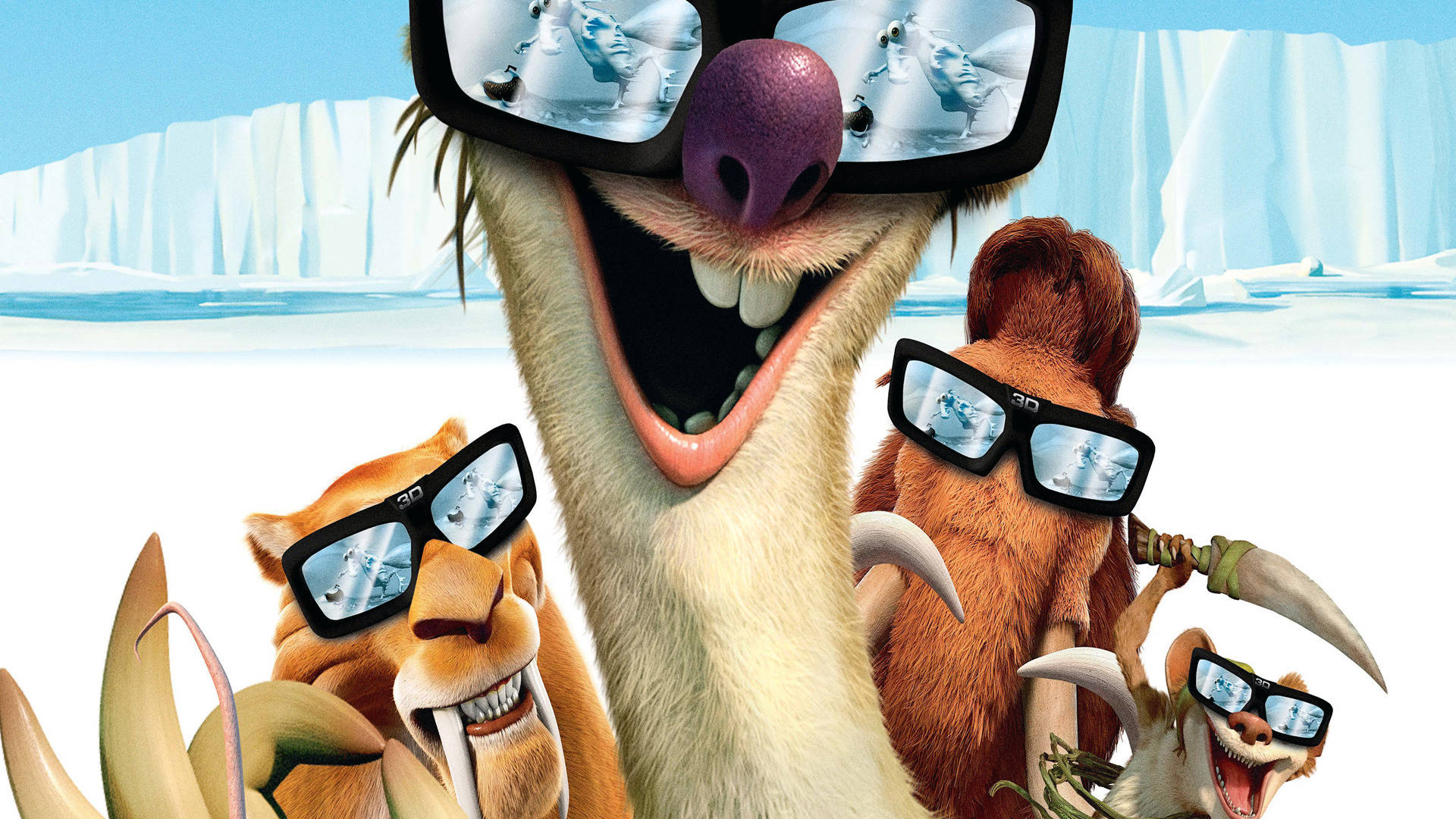 Ice Age, 3d glasses, animated ice age mammals, Full HD Desktop Wallpaper