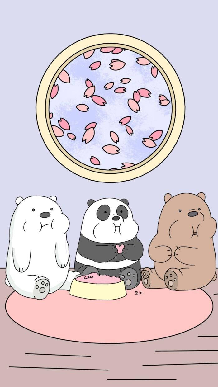 Ice Bear, cartoon bears, pink rug, SD Phone Wallpaper