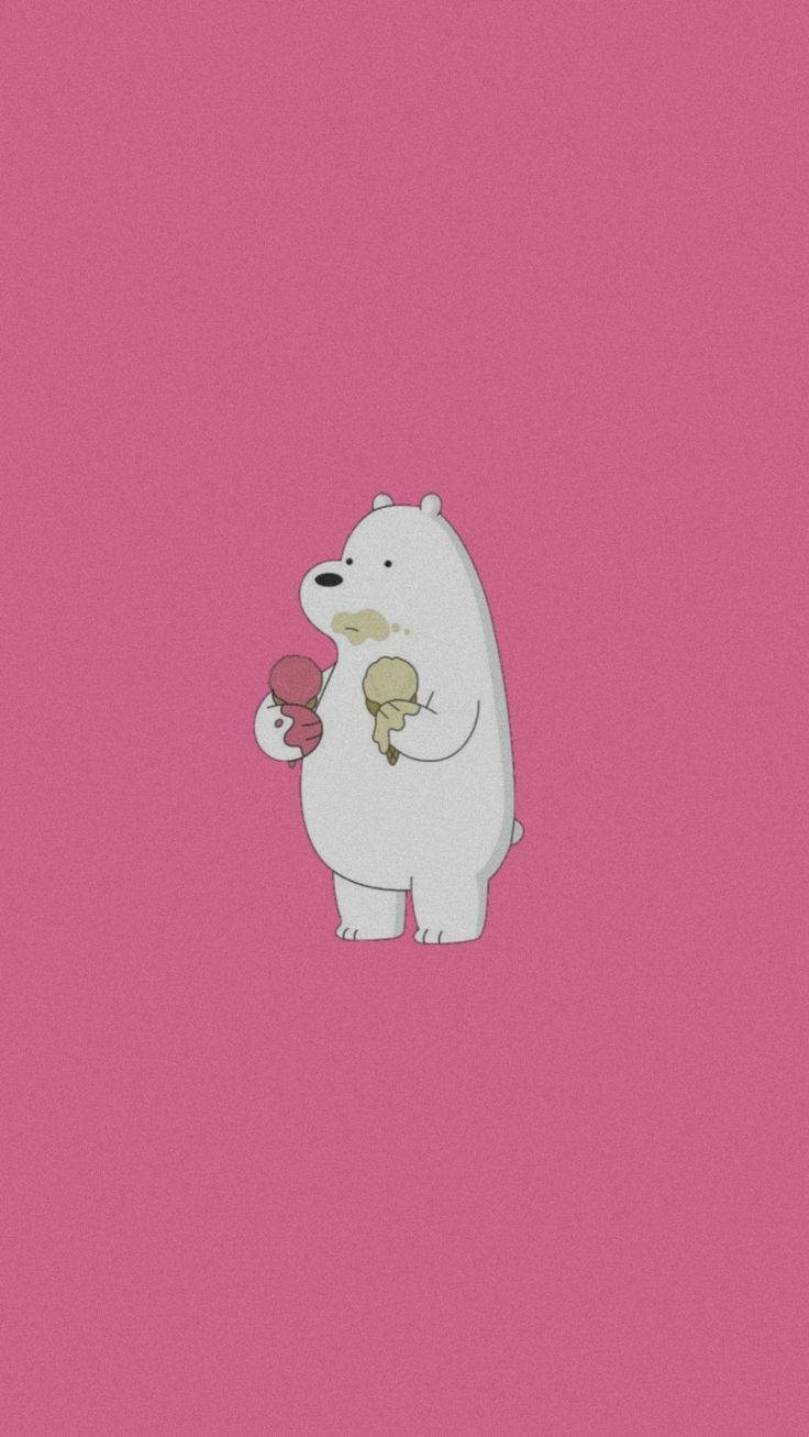Ice Bear Cartoon, white cartoon bear, solid pink background, HD Phone Wallpaper