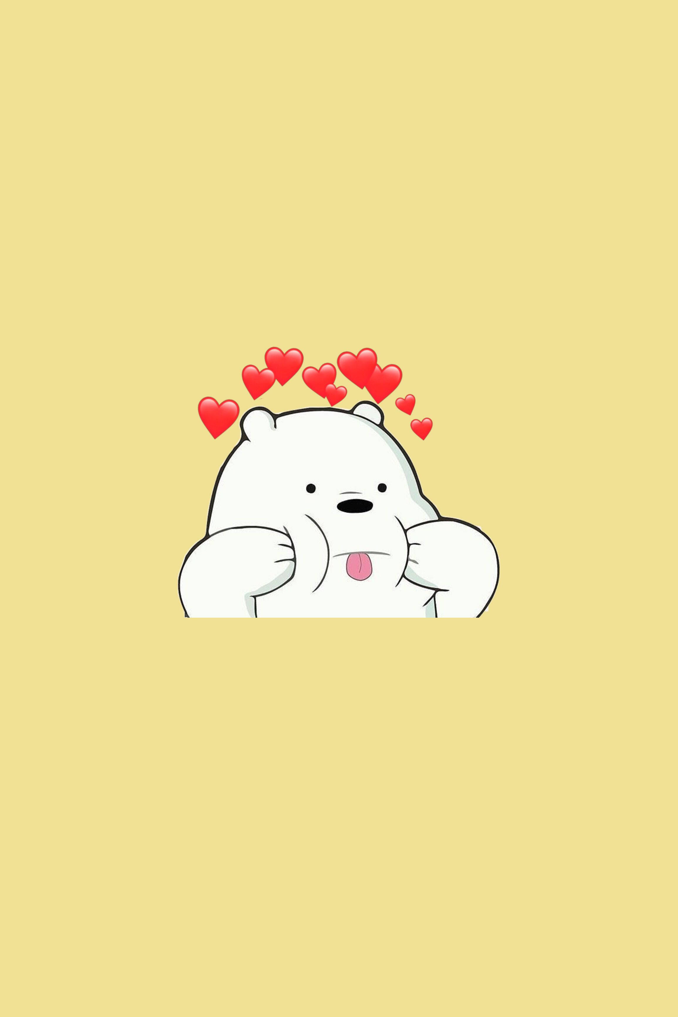 Ice Bear Cartoon, red hearts, crown, 2K Phone Wallpaper