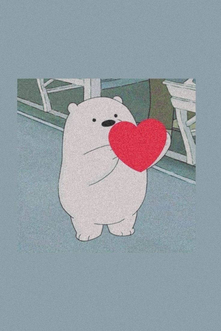 Ice Bear Cartoon, big red heart, muted teal room, SD Phone Wallpaper