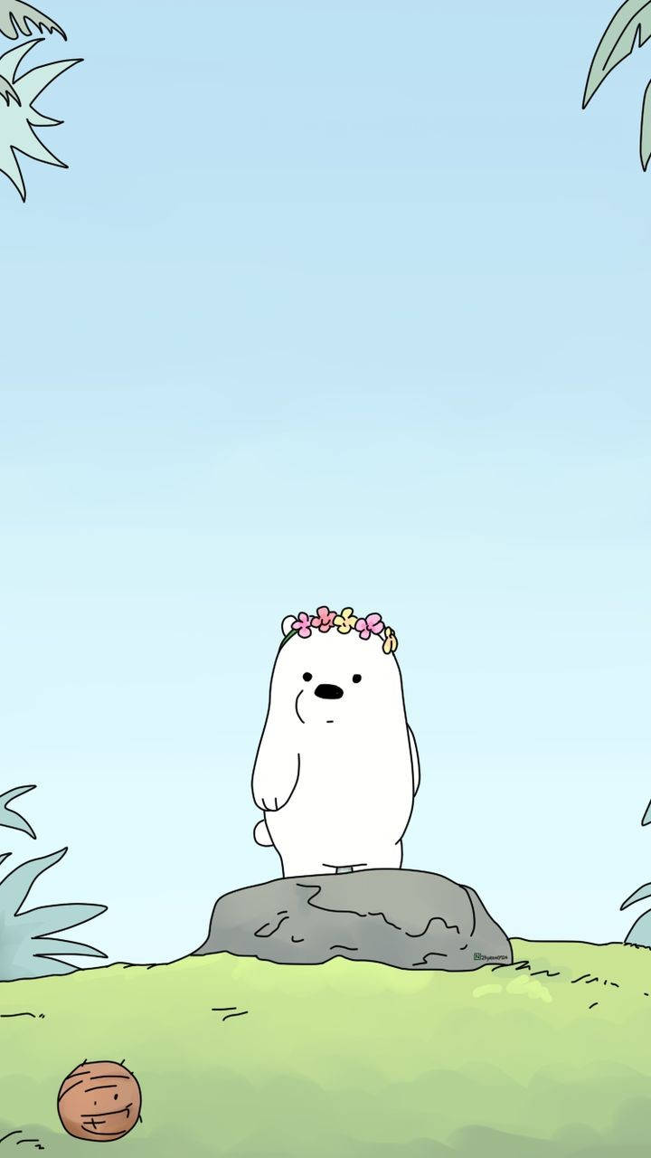 Ice Bear, cartoon bear, pink and yellow flower crown, HD Phone Wallpaper
