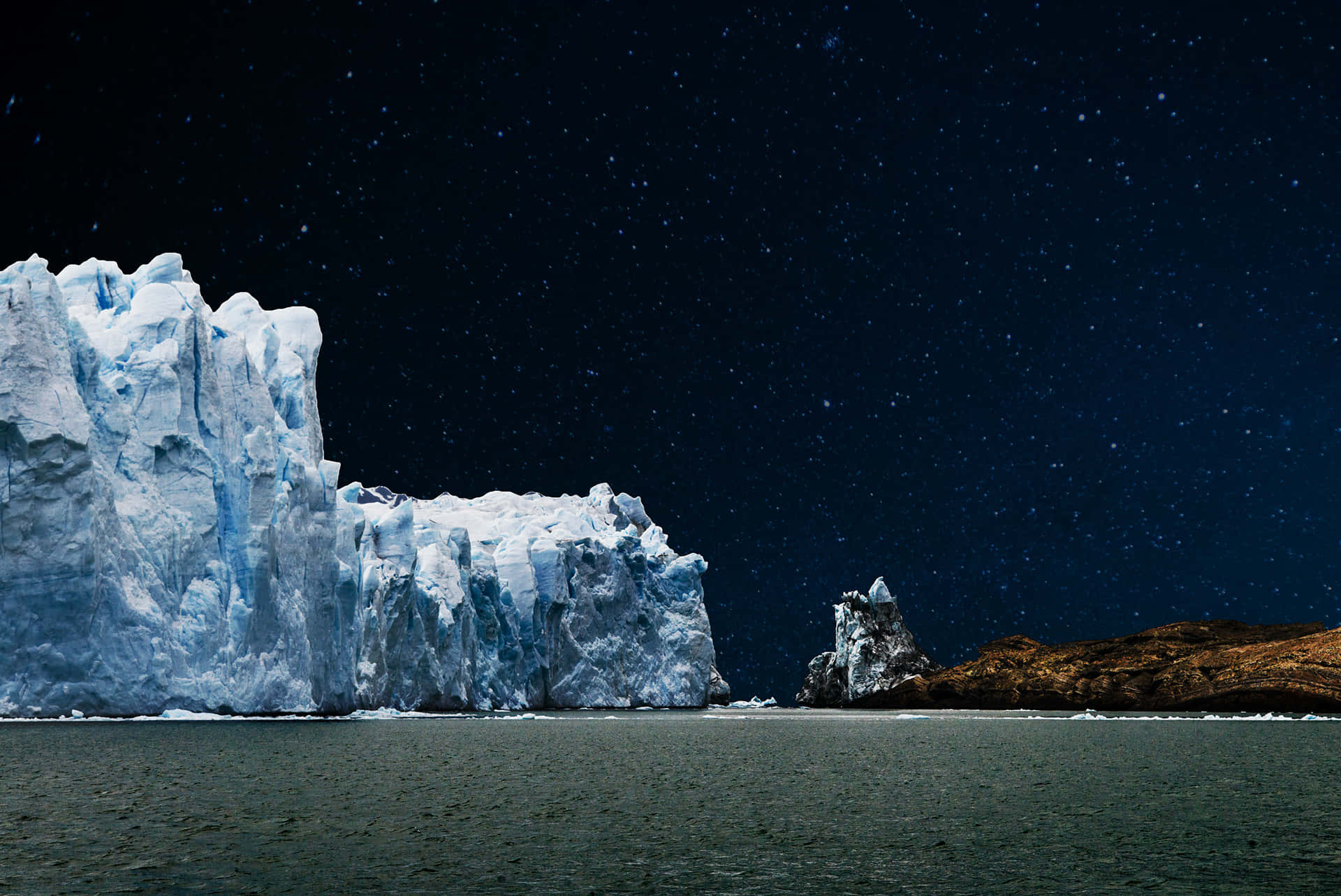 Ice Blue, glacier, starry night sky, Full HD Desktop Wallpaper