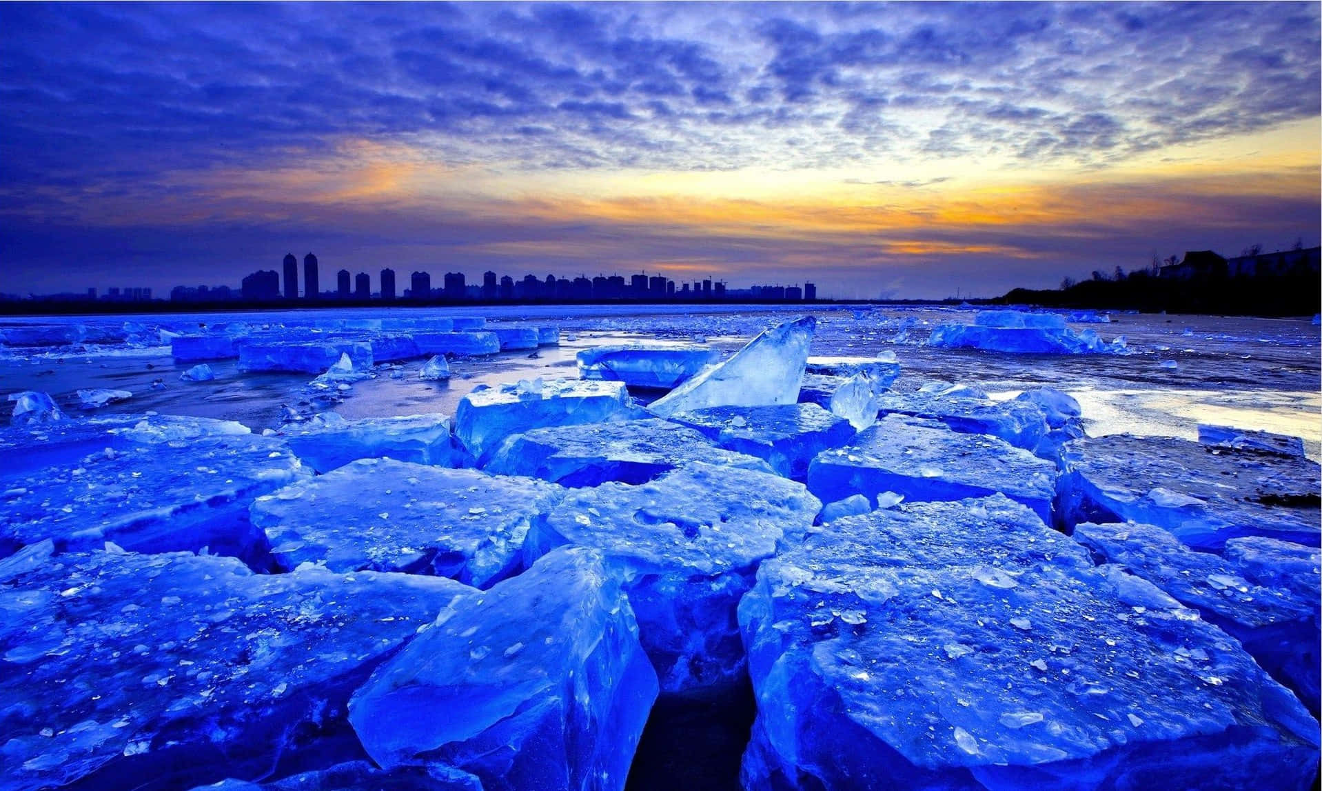 Ice Blue, frozen river, ice floes, HD Desktop Wallpaper