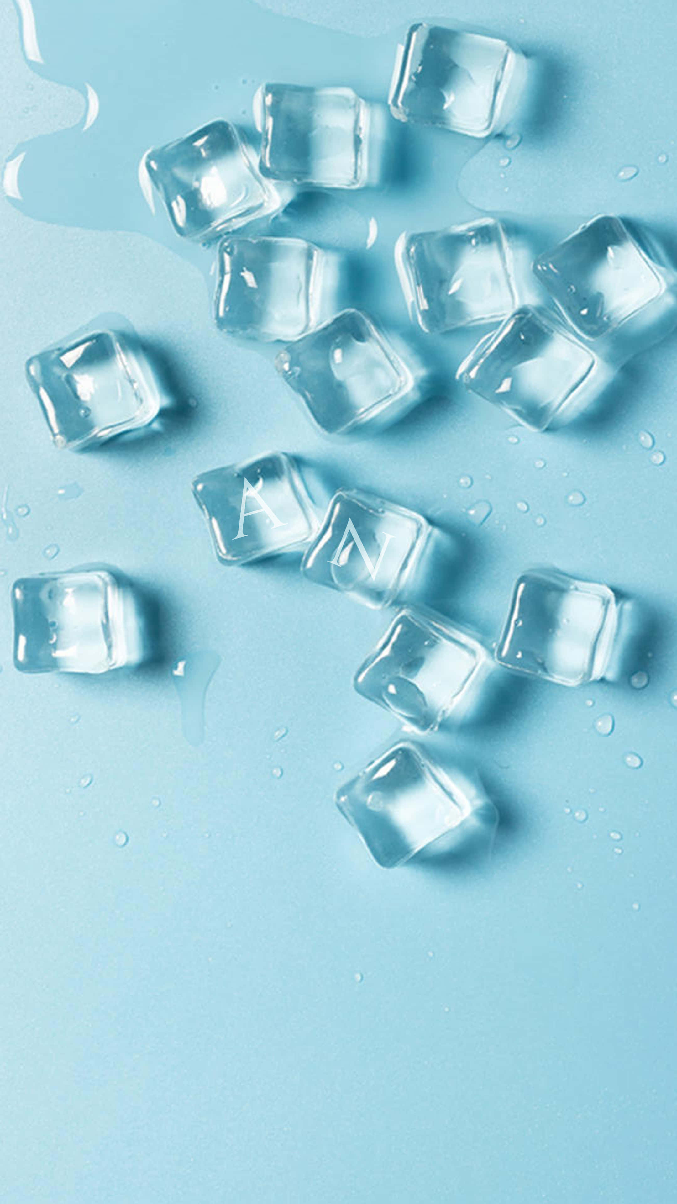 An On Ice, clear ice cubes, melting water droplets, 4K Phone Wallpaper