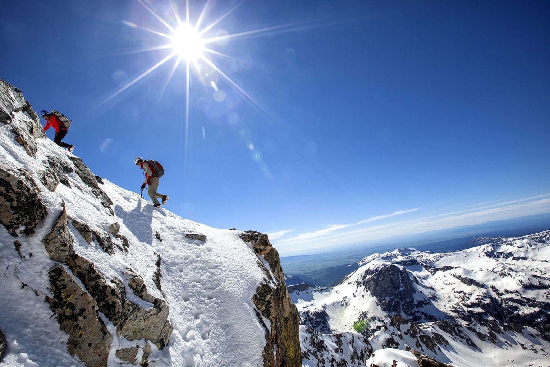 ice climbing, frozen waterfall, snowy mountain ridge, Full HD Desktop Wallpaper
