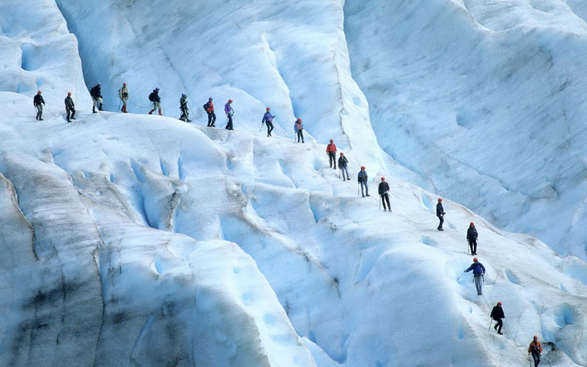 Ice Climbing, glacier, deep blue ice, Full HD Desktop Wallpaper