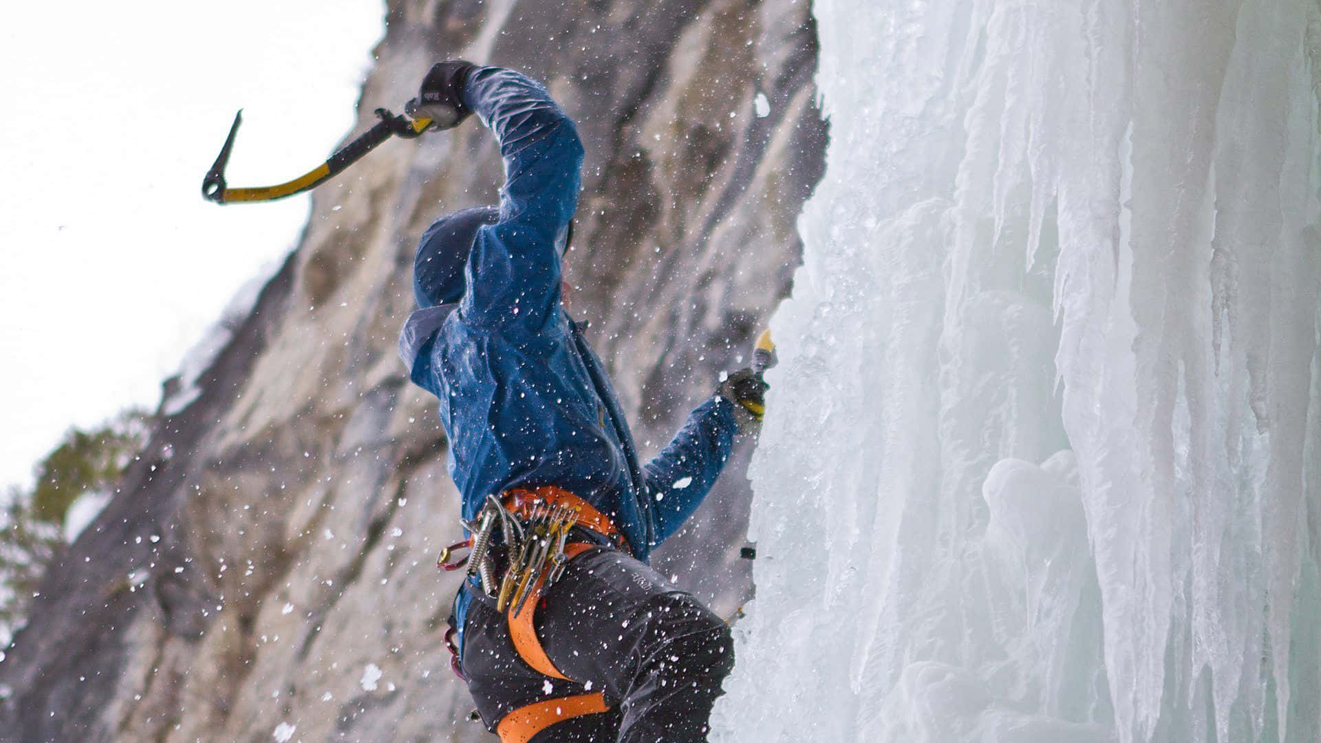 Ice Climbing, blue gear, ice axe, Full HD Desktop Wallpaper
