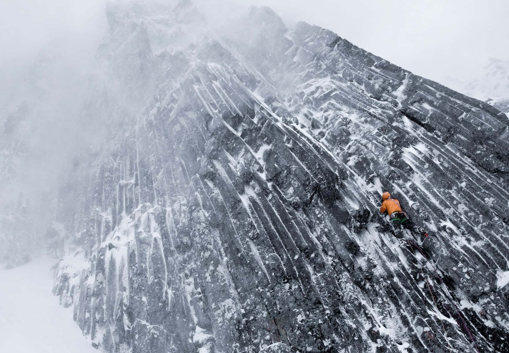 Ice Climbing, orange gear, snow-dusted, HD Desktop Wallpaper