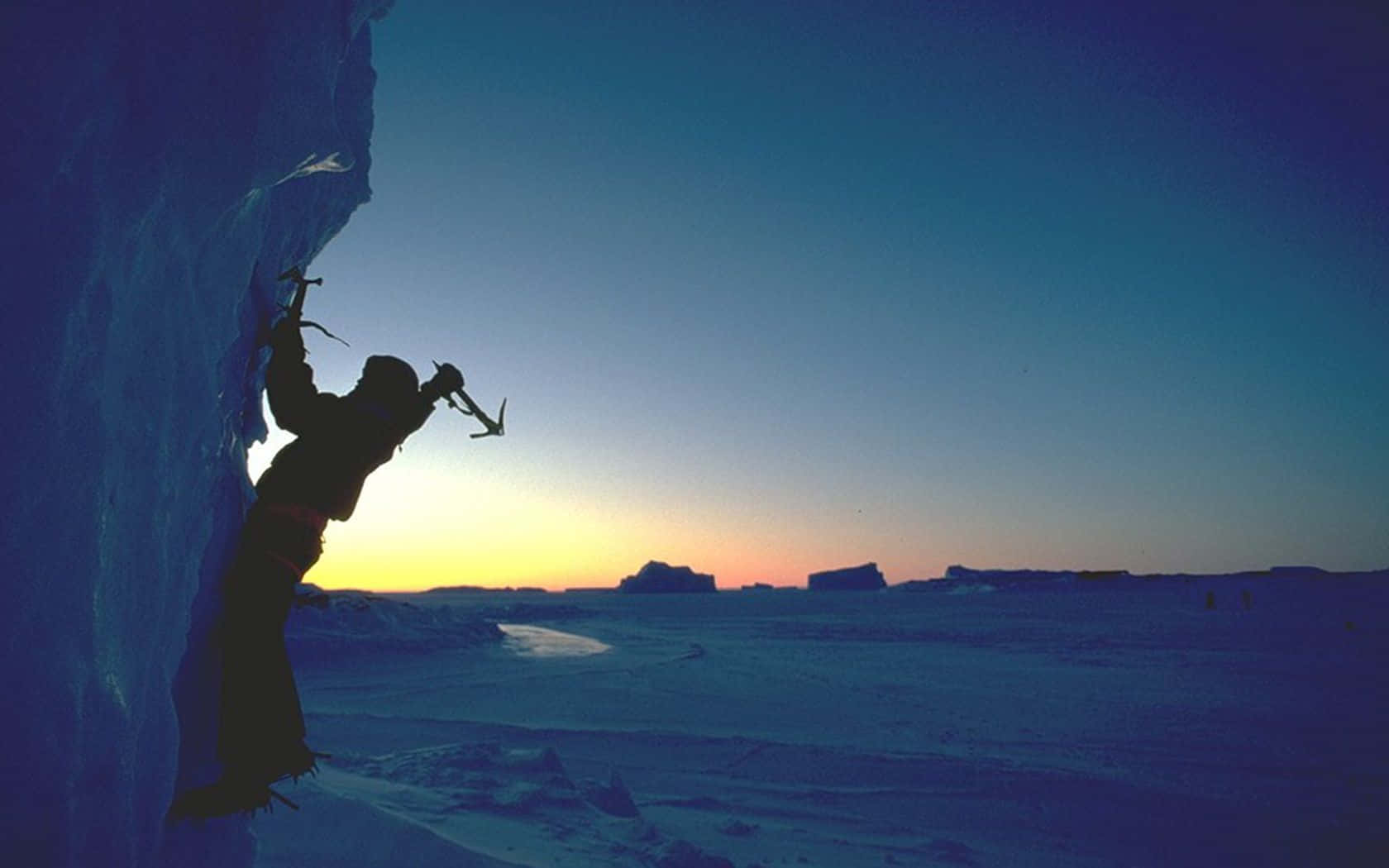 Ice Climbing, towering ice wall, sun sets, HD Desktop Wallpaper