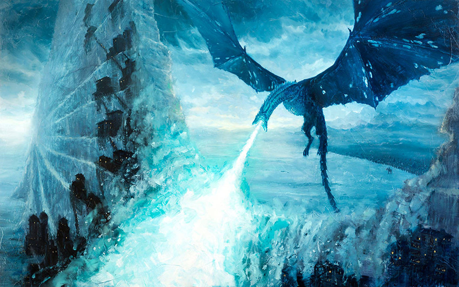 Ice Dragon, blue dragon, icy cliffs, HD Desktop Wallpaper