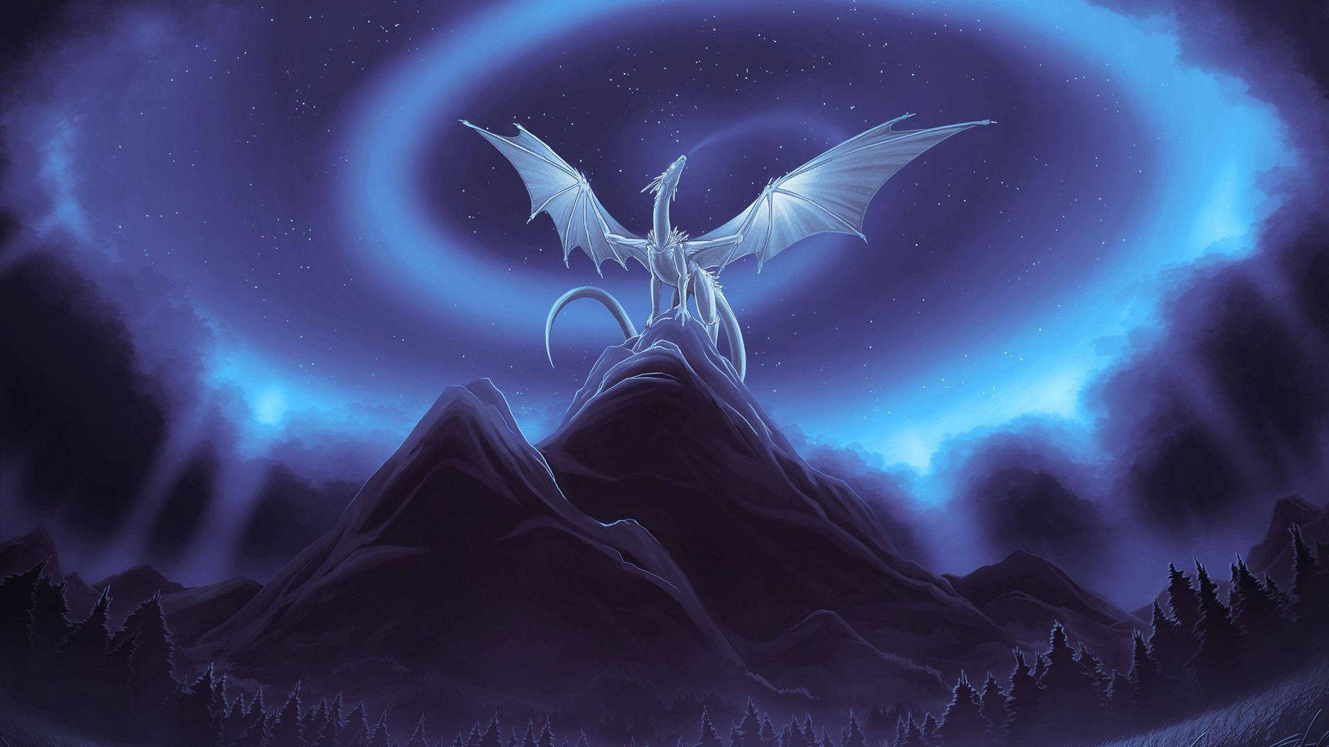 Ice Dragon, white dragon, jagged mountain peak, Full HD Desktop Wallpaper