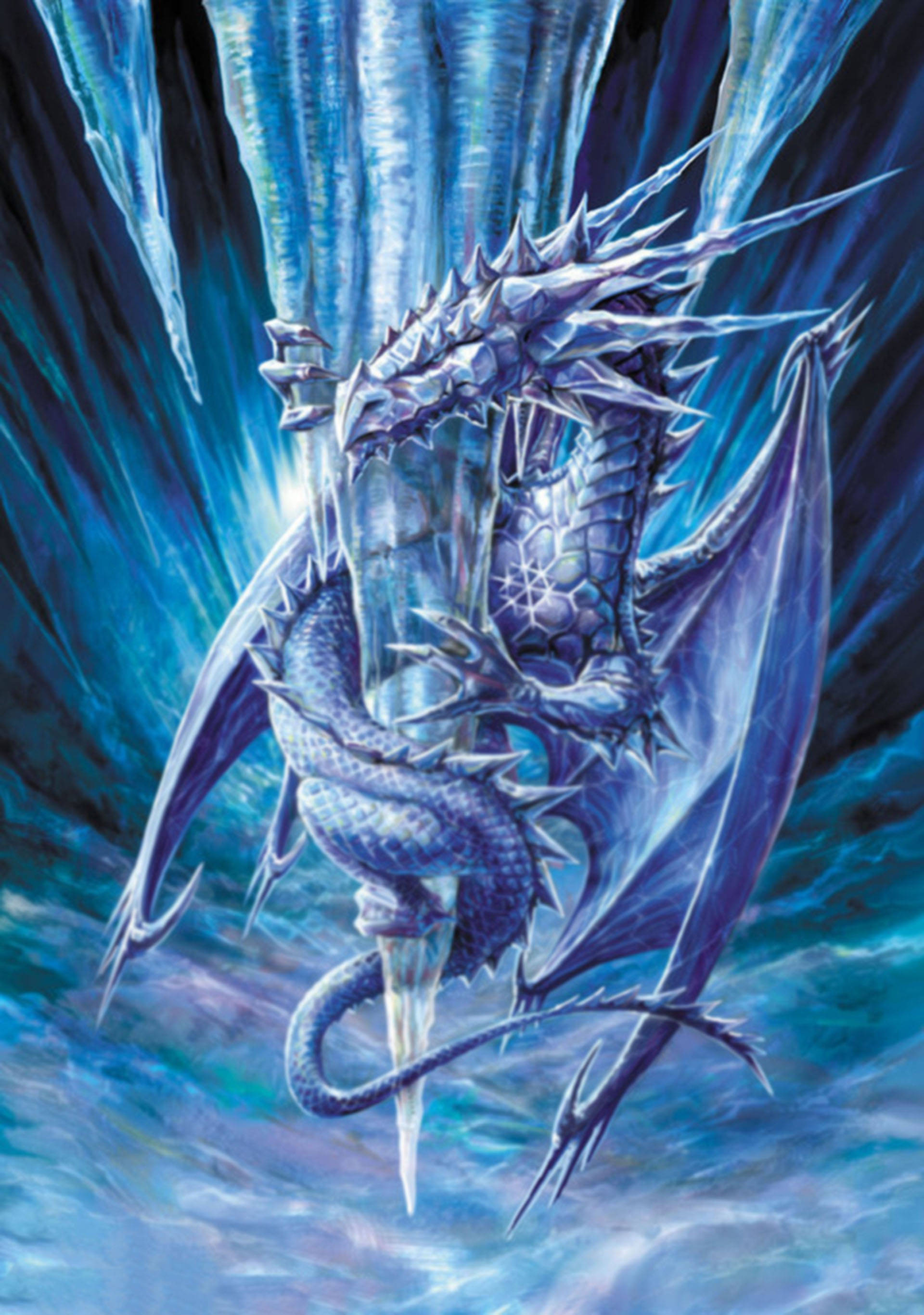 Ice Dragon, crystalline scales, spiky wings, 2K Phone Wallpaper