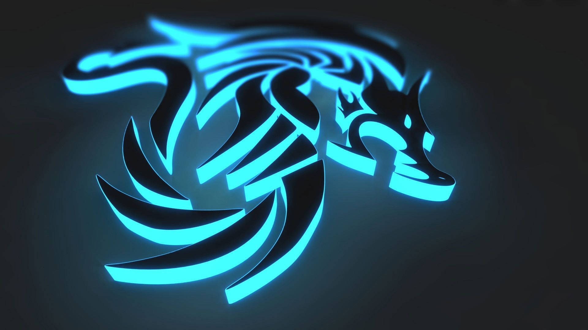 Neon Ice Dragon, glowing blue neon, sharp angular wings, Full HD Desktop Wallpaper