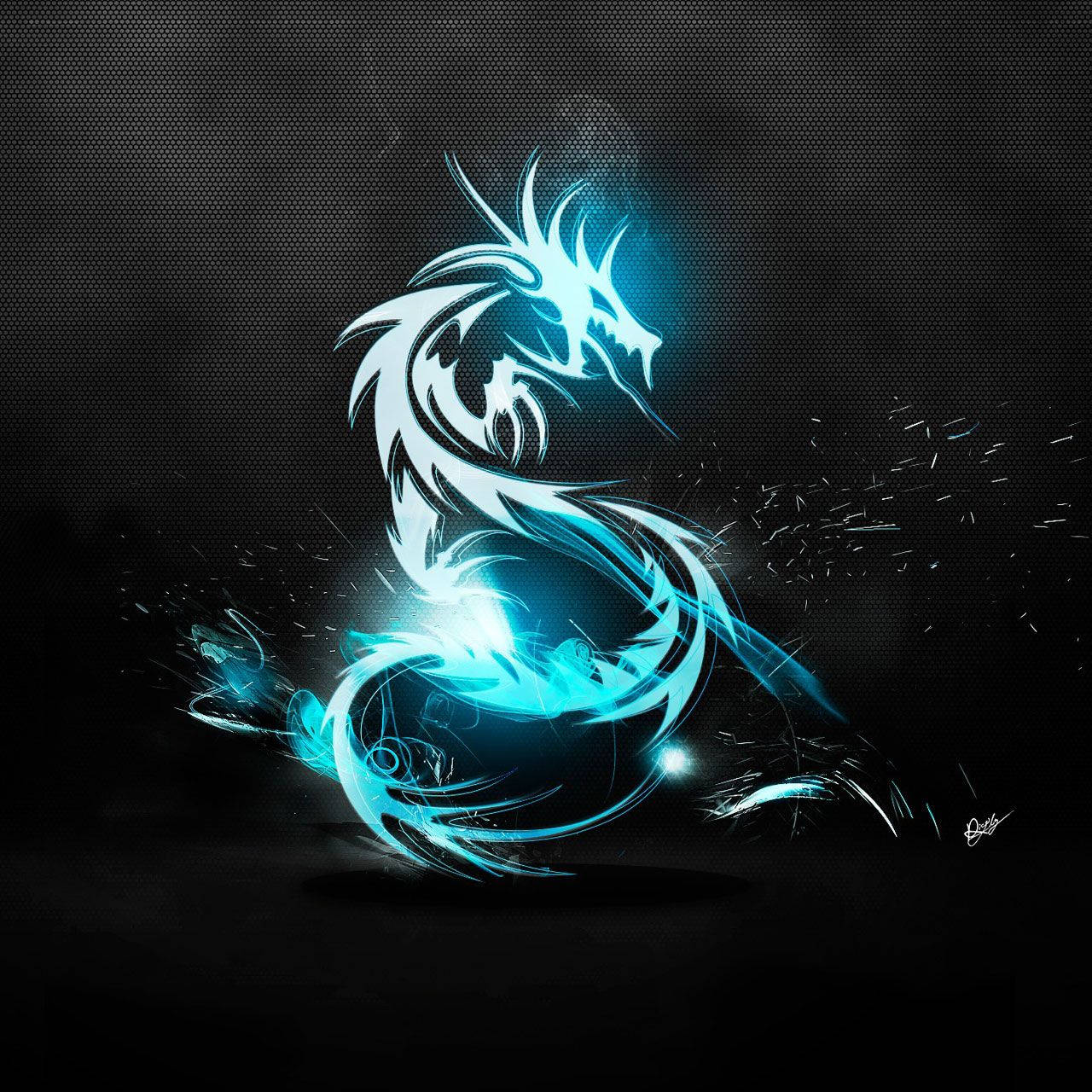 neon ice blue dragon, glowing blue dragon, sharp white outlines, HD Desktop Wallpaper