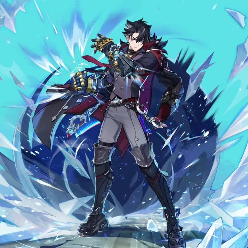 Ice Element Warrior, dark armor, glowing weapon, SD Desktop Wallpaper