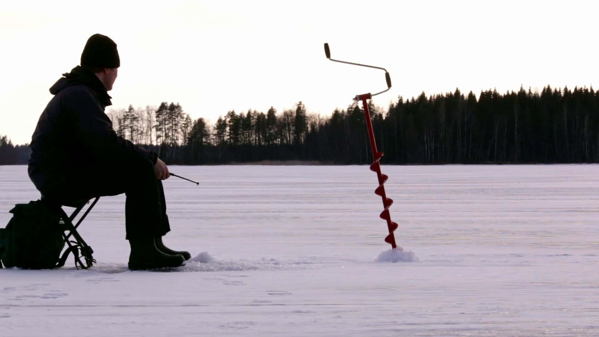 ice fishing, frozen lake, dawn, Full HD Desktop Wallpaper