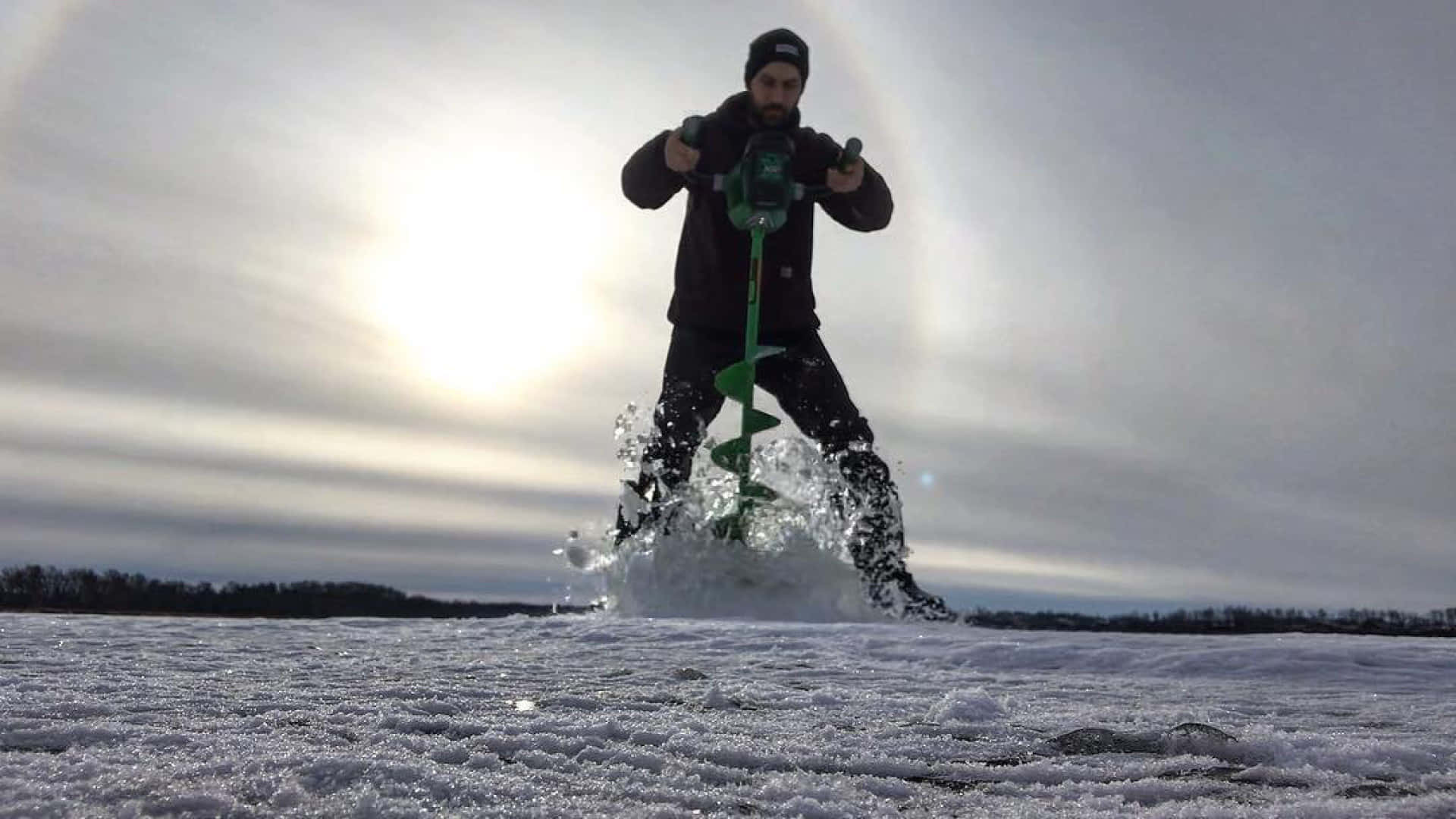 Ice Fishing, sun flares, frozen ice, Full HD Desktop Wallpaper