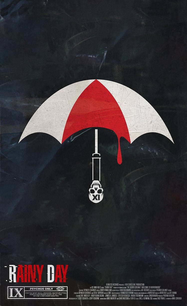 Ice Nine Kills, skull marked IX XI, red and white umbrella, SD Phone Wallpaper