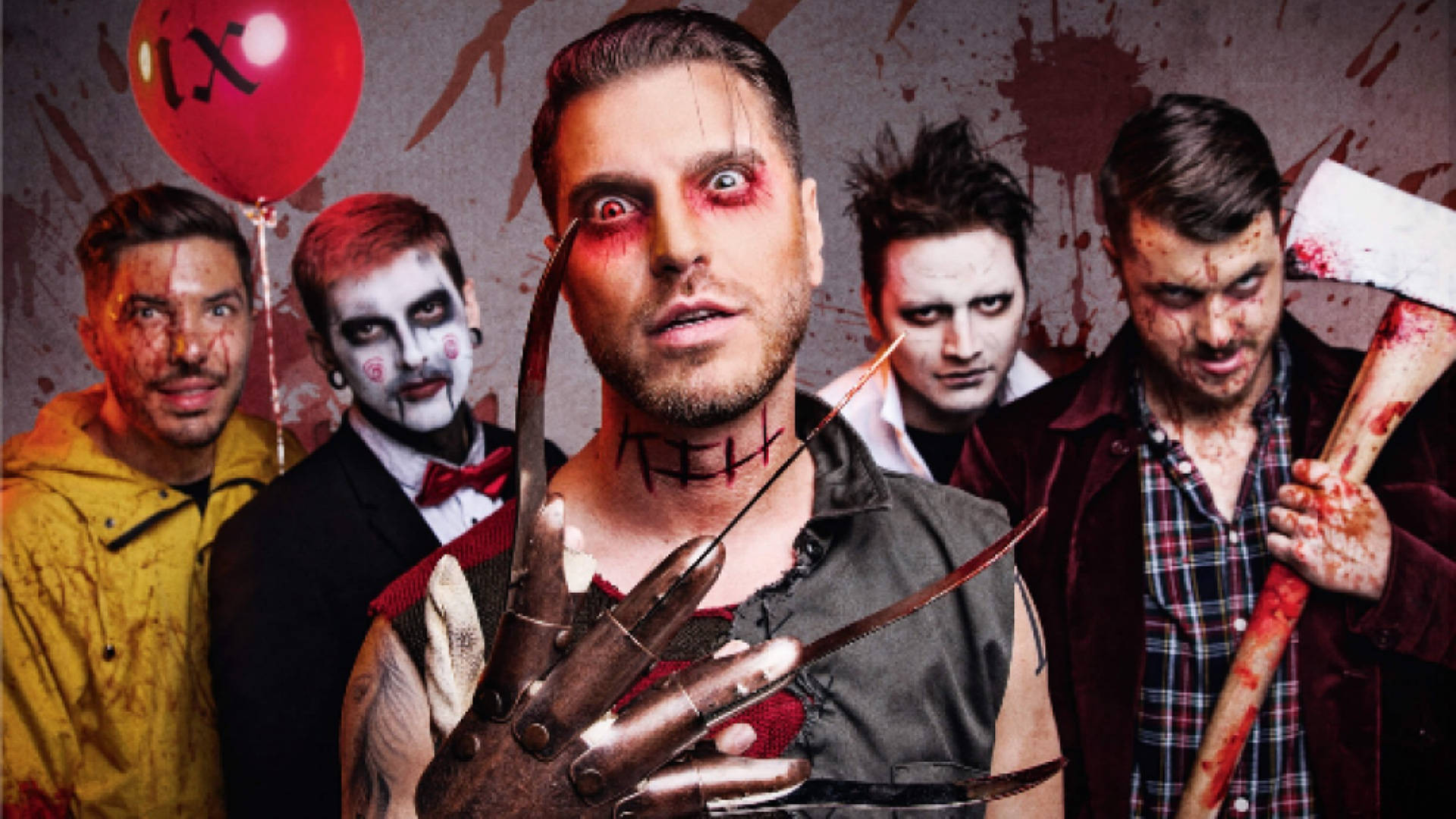 Ice Nine Kills, horror makeup, bloodied props, Full HD Desktop Wallpaper