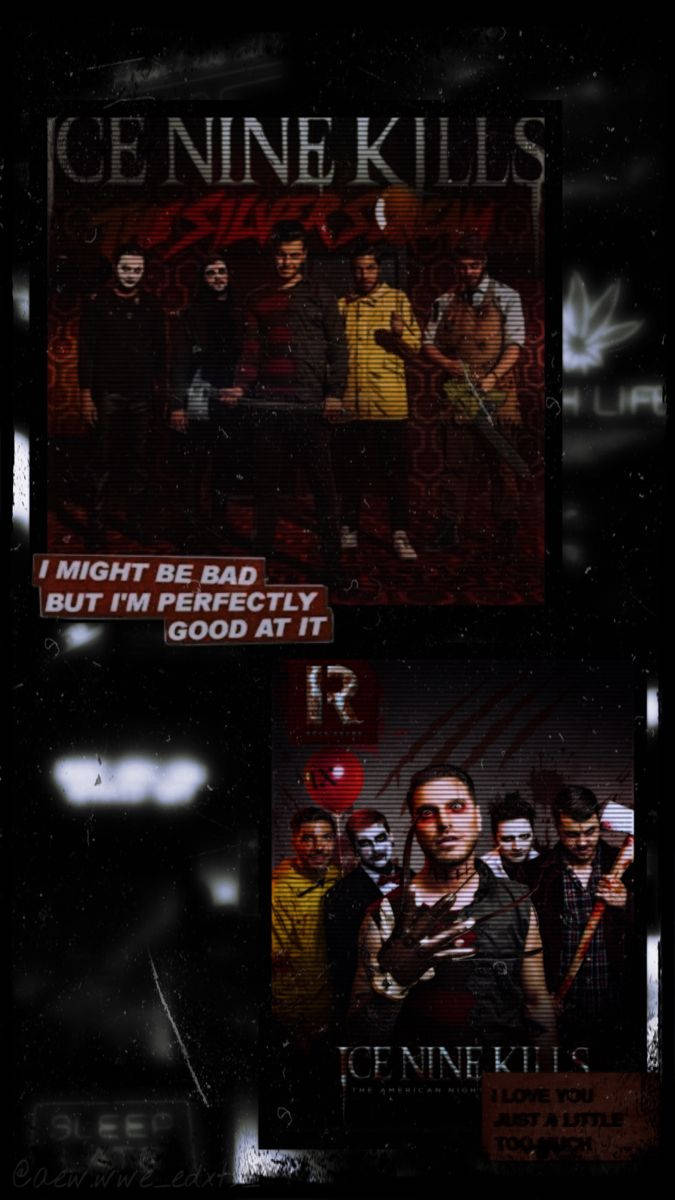 Ice Nine Kills, masked members, bold red text, SD Phone Wallpaper