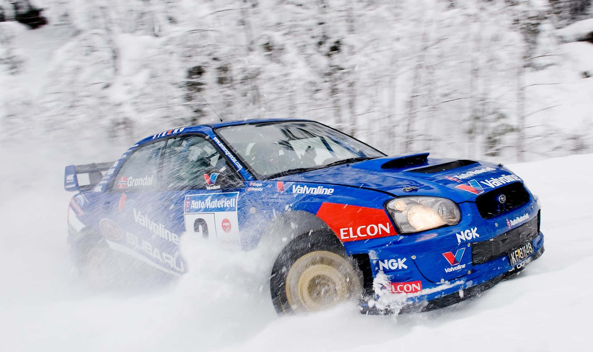 Ice Racing 2023, blue Subaru rally car, snowy forest trail, Full HD Desktop Wallpaper