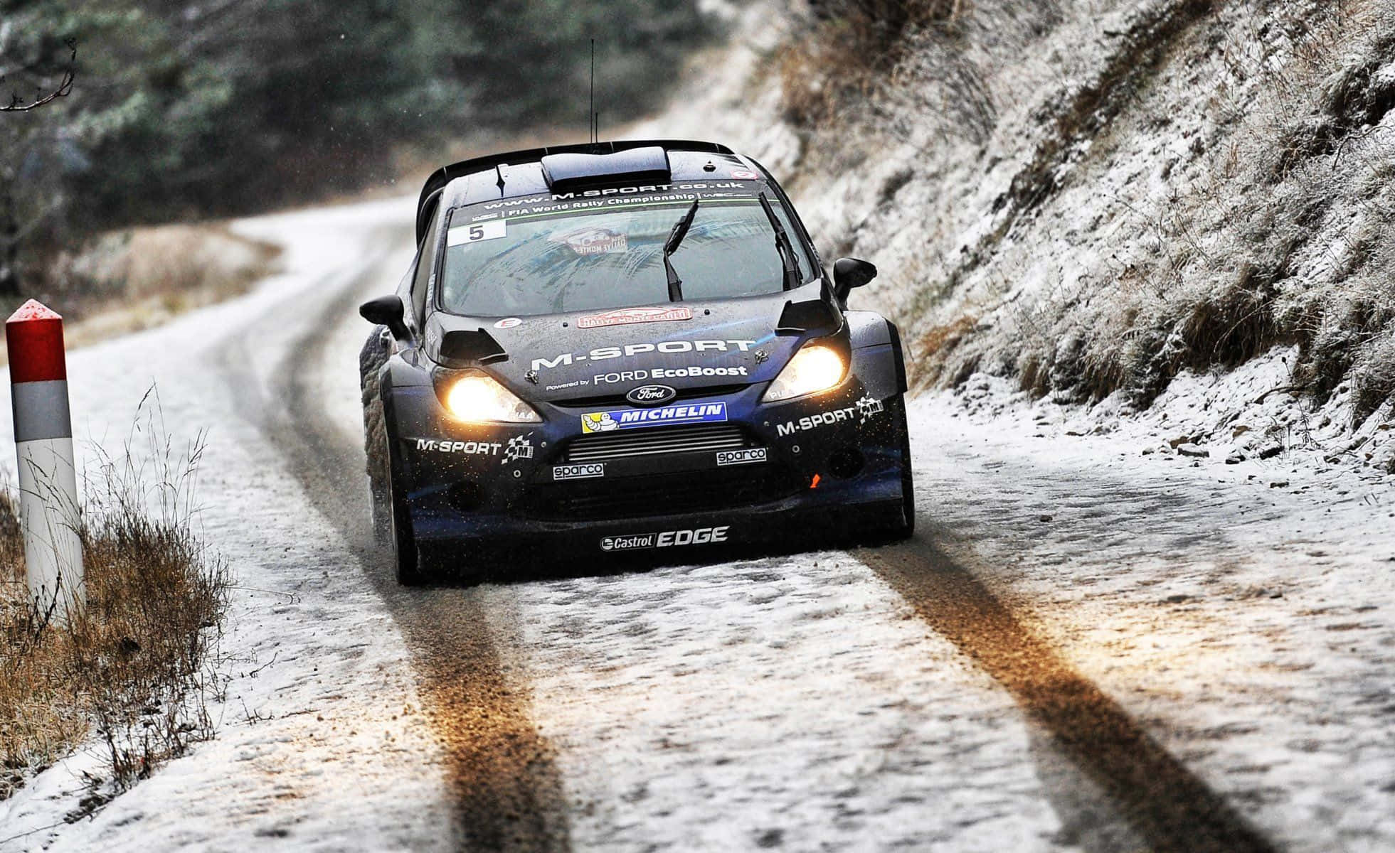 Ice Racing, 1961, blue Ford rally car, Full HD Desktop Wallpaper