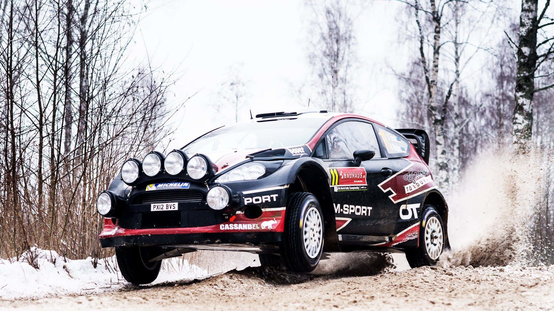 Ice Racing, black and red rally car, frozen lake, Full HD Desktop Wallpaper